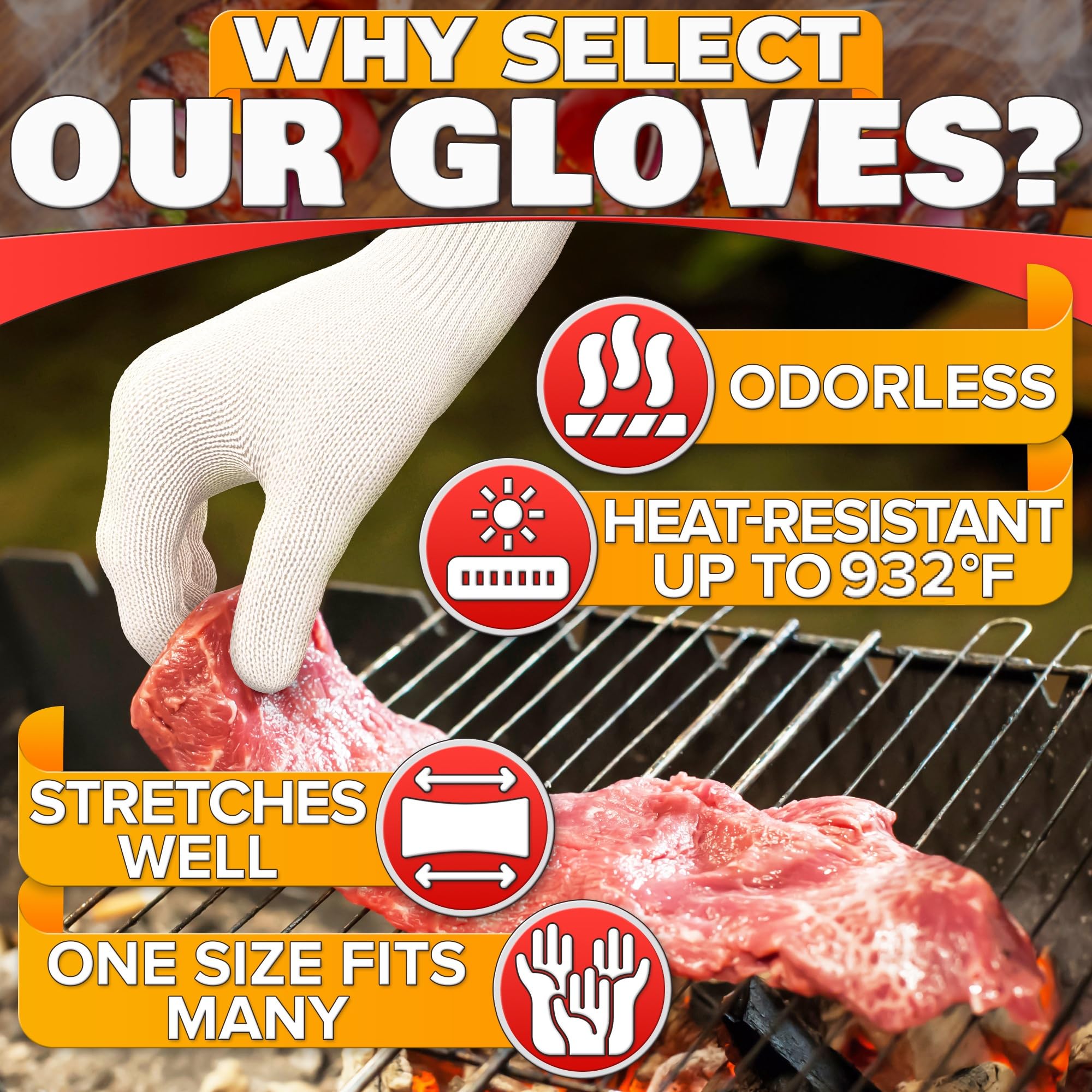 Heat Resistant Gloves for Grilling & Baking - Comfortable Aramid Oven Gloves with Fingers, Thick Knit Design - Ensures Hand Protection and Secure Grip for Handling Hot Pans and Dishes