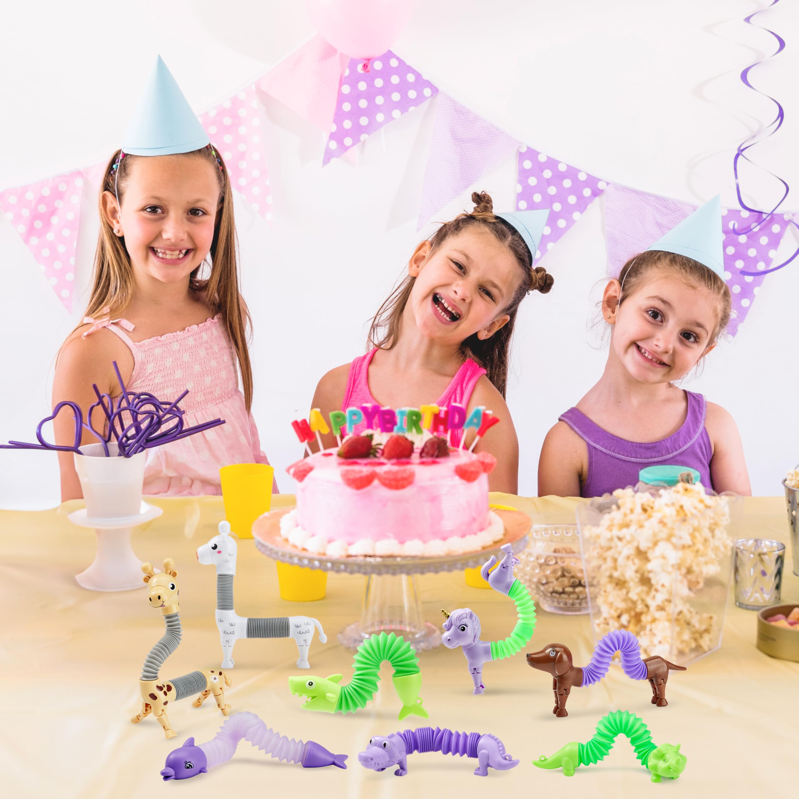 JOYIN Animal Pop Tubes Fidget Toys, 8 Pack Sensory Toys for Toddlers 2-3 Party Favors for Kids 4-8 8-12 Birthday Gifts Party, Classroom, School Reward,Goodie Bags Stuffers for Kids