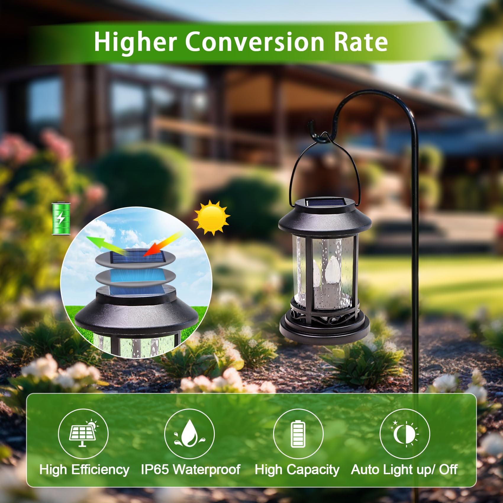 Beautyard Outdoor Solar Candles Lights Flickering Decorative Lantern Stake Lighting for Garden, Backyard, Lawn, Pathway, Patio Accessories and Decor ( 6 Pack , Black )…