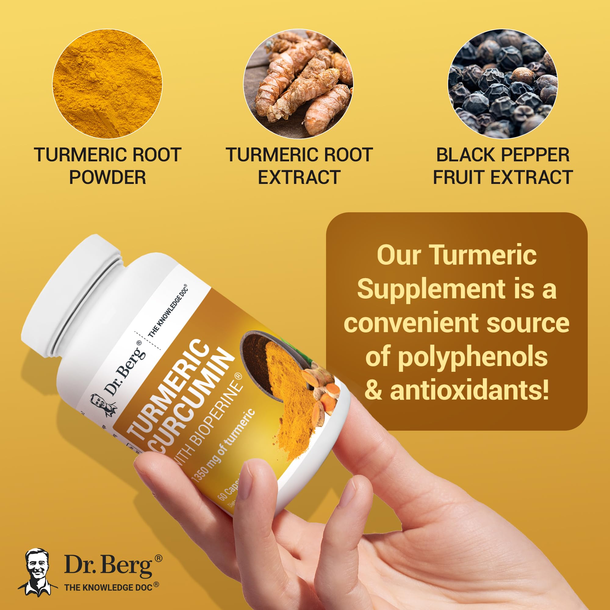 Dr. Berg (Only 2 Per Day) Turmeric Supplement with Black Pepper (BioPerine) - 1350 mg Turmeric Curcumin Supplement with 95% Curcuminoids ā Turmeric Curcumin with Black Pepper ā 60 Turmeric Capsules