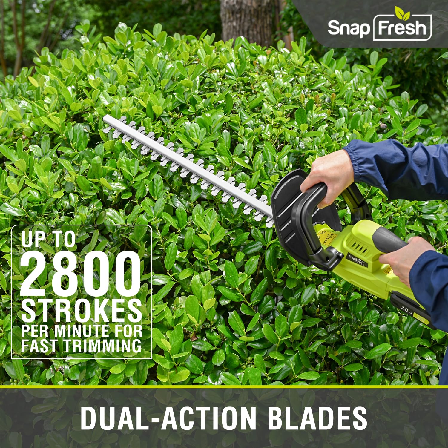 SnapFresh 20V Cordless Hedge Trimmer - 22" Dual-Action Blade Electric Hedge Trimmer, Cordless Bush Trimmer (Tool Only-Battery and Charger Not Included)