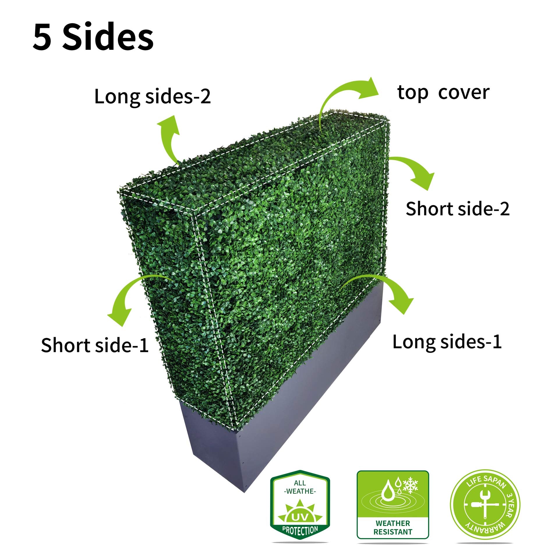 AGPL Upgraded Artificial Boxwood Hedge Wall with Gray Color Planter Room Divider and Privacy Wall Backdrops (48" H 48" W 12" D)