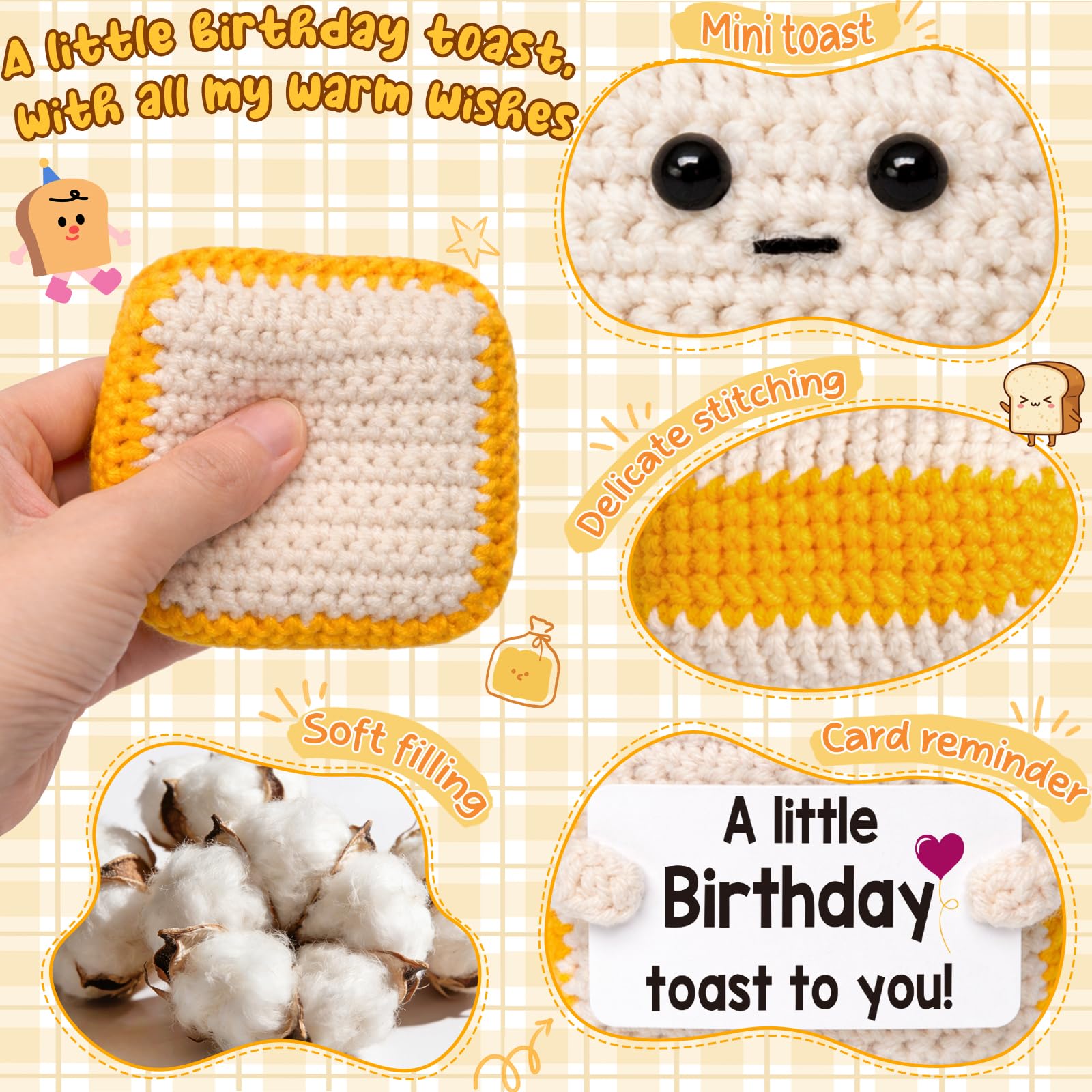 Ovrrcame A Little Birthday Toast to You - Funny Happy Birthday Gifts for Women, Men, Mom, Dad, Sister, Best Friend - Unique Birthday Decorations Crochet Toast Gift Card for Her/Him Ideas, Mothers Day