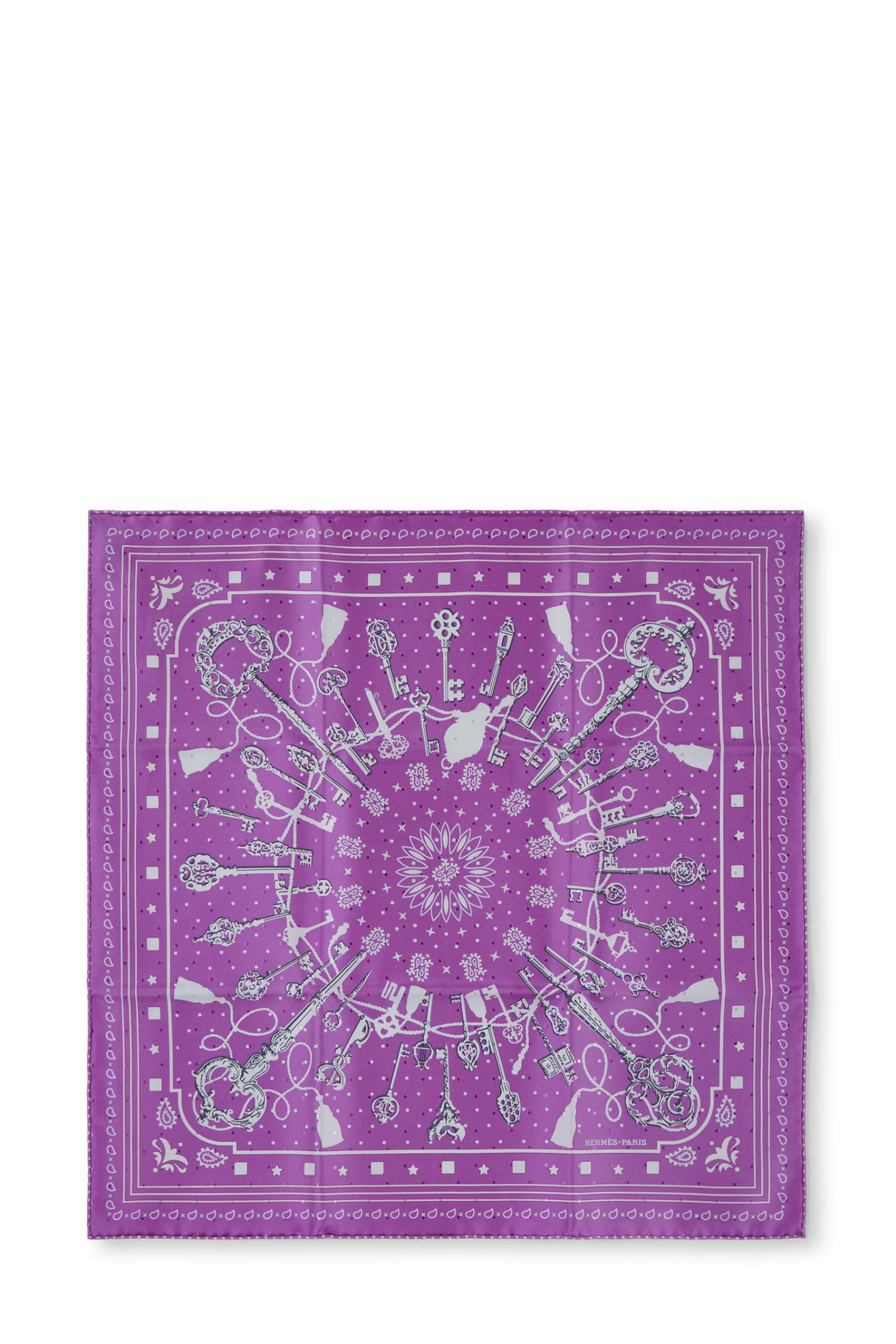 Hermès, Pre-Loved Purple & Multicolor 'Les Cles' Bandana, Purple