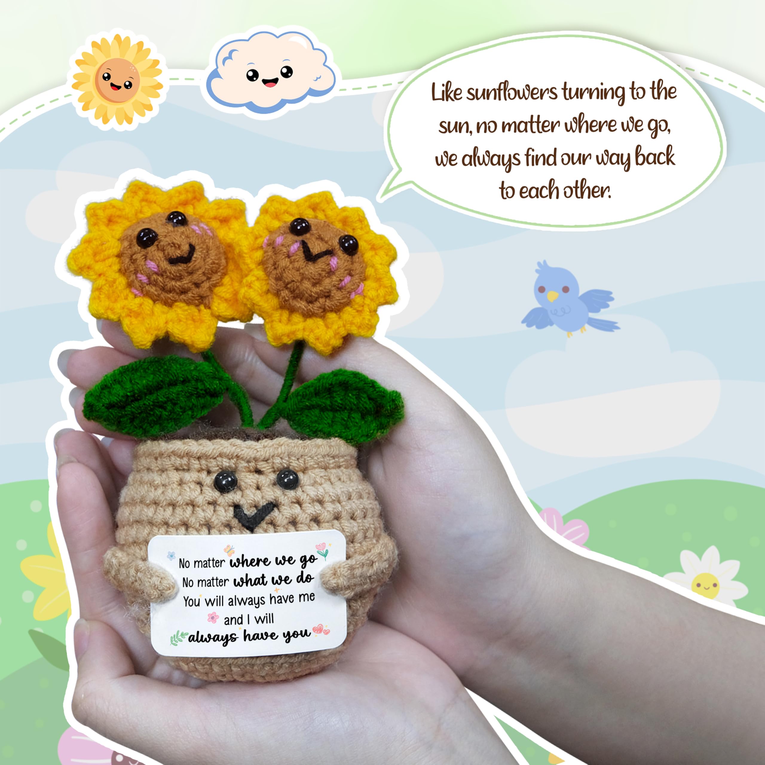 OASSIE Best Friend Birthday Gifts for Women - Emotional Support Crochet Sunflower with Card - Best Friend Friendship Birthday Gifts for Women Friends Bestie BFF Coworker, Gift for Friends Female