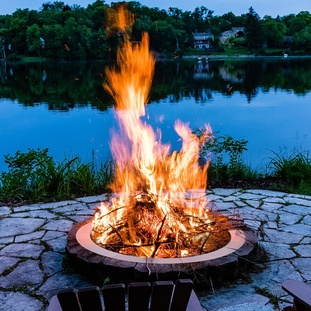 Grovellis 42 inch Outdoor Fire Pit Liner, Round Heavy Duty Fire Pits, Rim Insert Firepit for Outside, DIY Campfire Fireplace