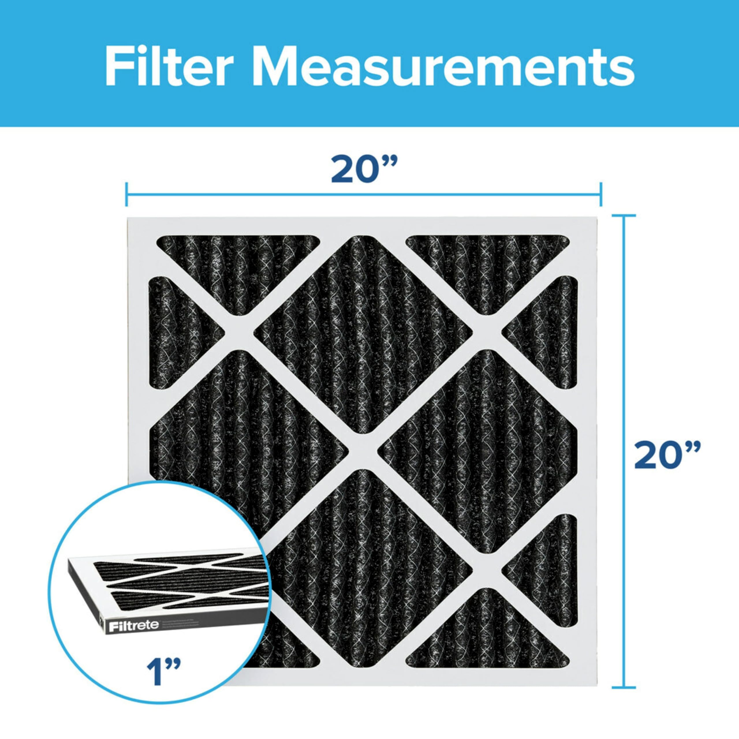 Filtrete 20x20x1 Air Filter, MPR 1200, MERV 11, Allergen Defense Odor Reduction 3-Month Pleated 1-Inch Air Filters, 2 Filters