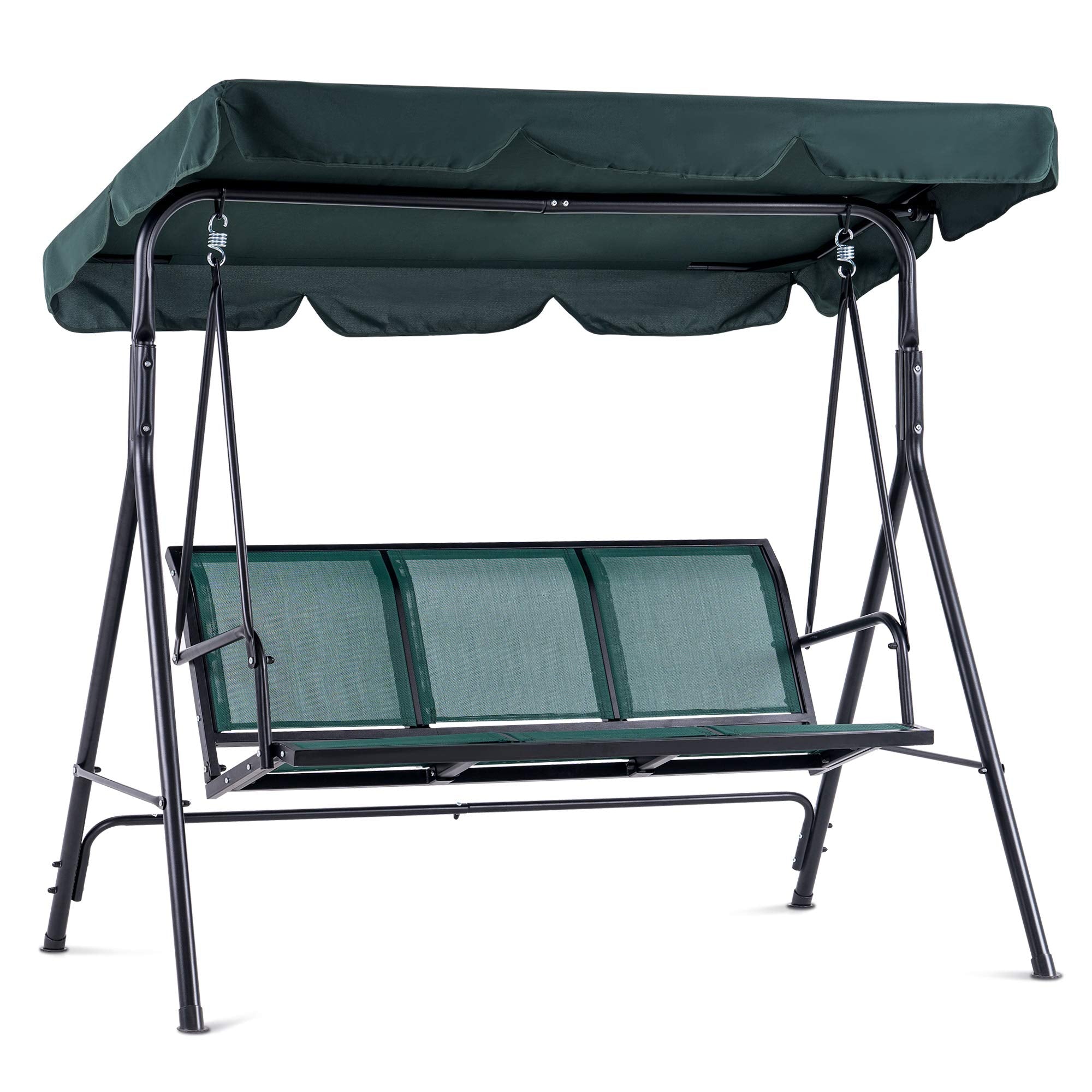 MCombo Outdoor Patio Canopy Swing Chair 3-Person, Steel Frame Textilence Seats Swing Glider, 4507 (Green)