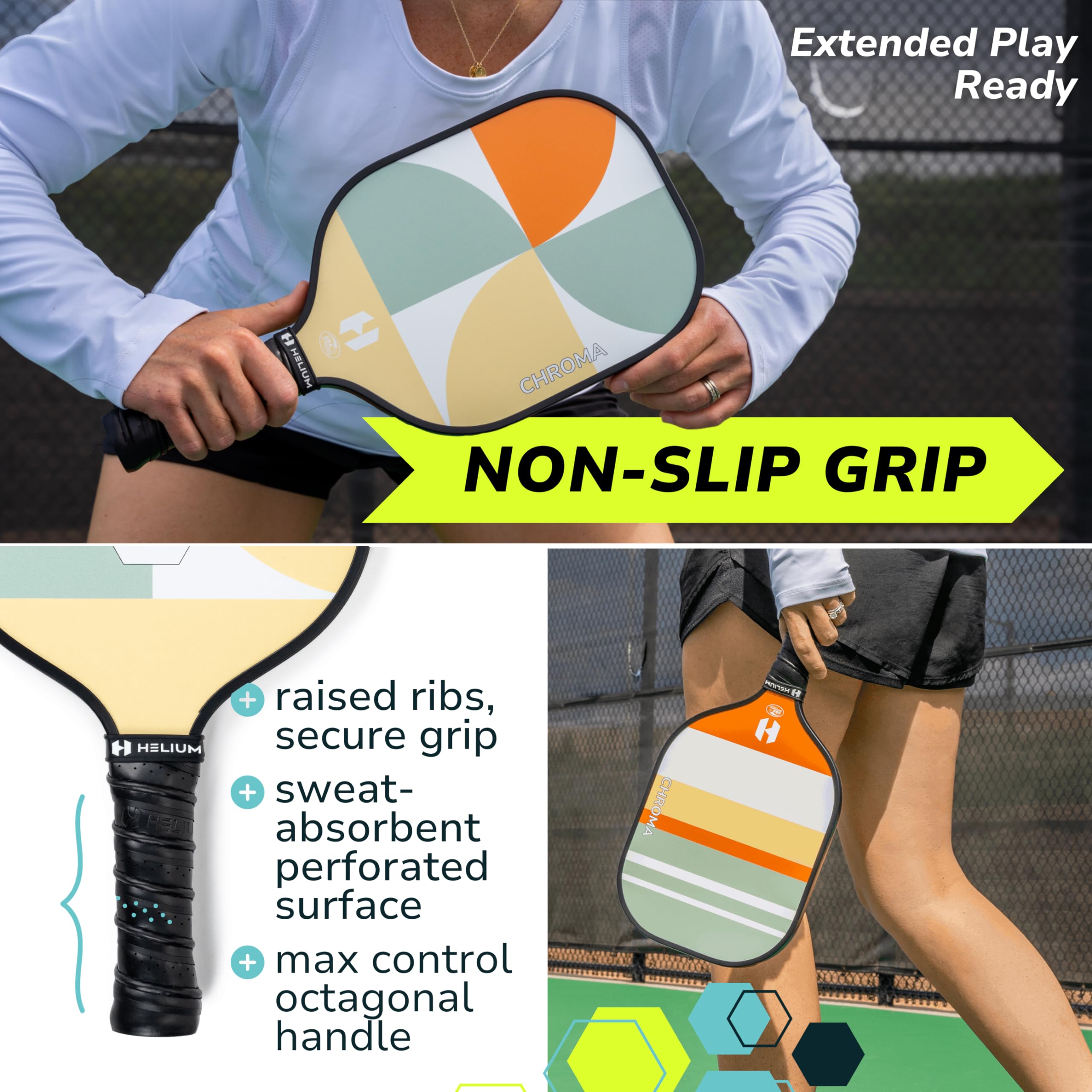 Helium Pickleball Paddles Set of 4 - USAPA Certified - Graphite Fiberglass Surface, Lightweight Honeycomb Core