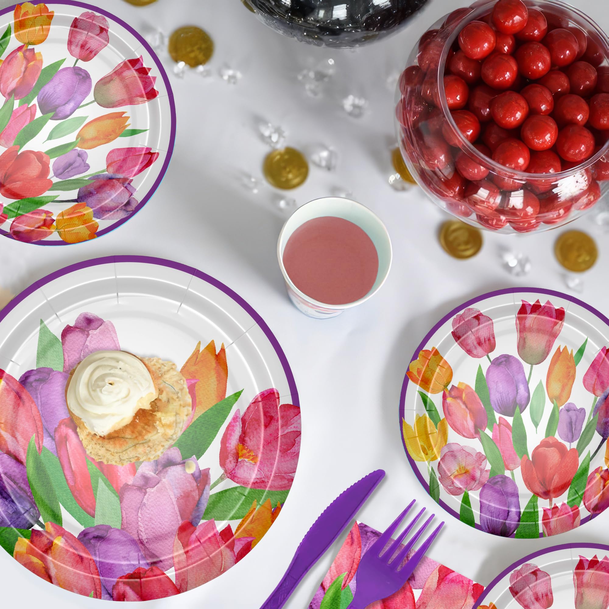APOWBLS Tulip Floral Plates And Napkins Party Supplies, Tulip Flower Party Decorations Tableware, Plate, Cup, Napkin, Spring Summer Tulip Party Supplies For Birthday Baby Shower Tea Party | Serve 24