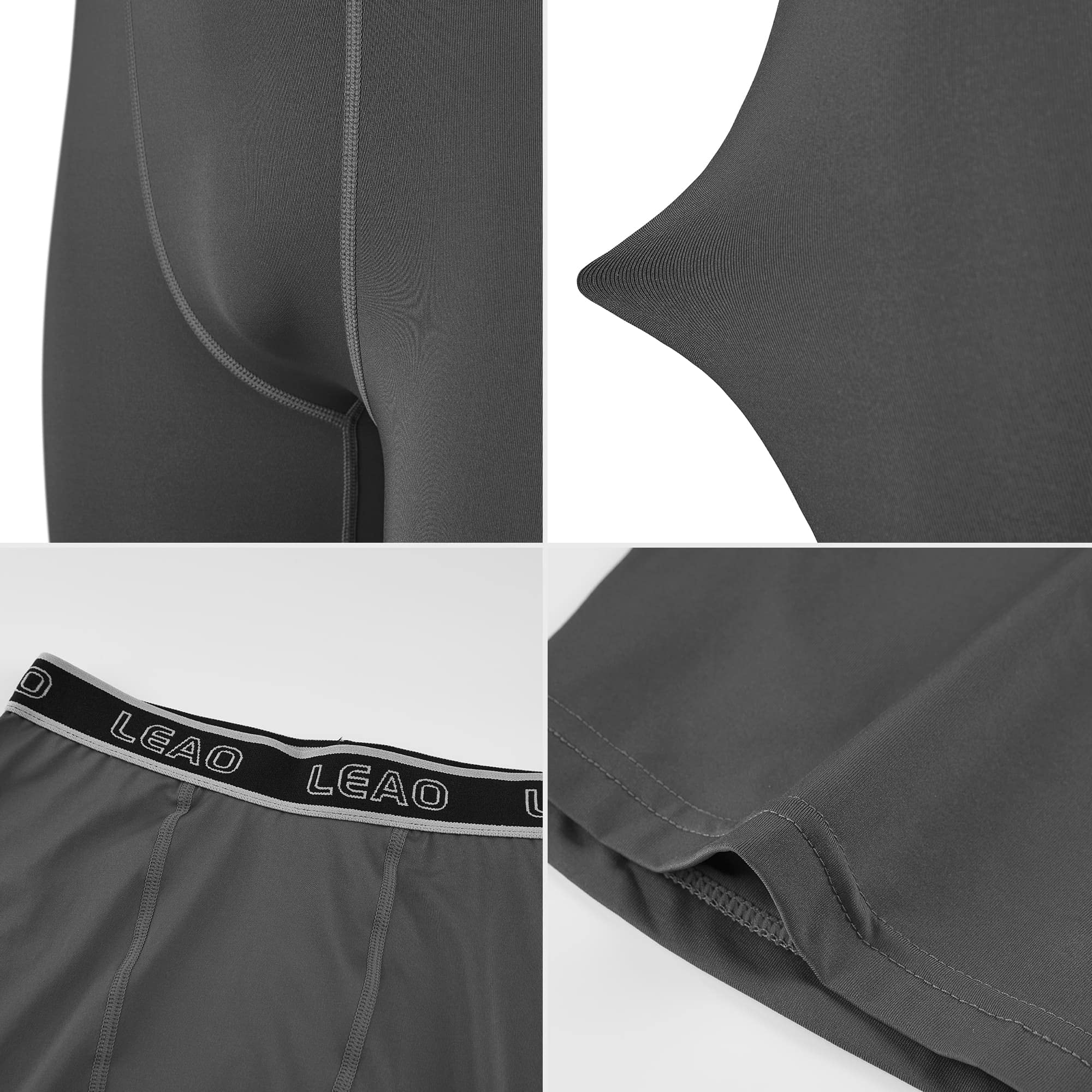 LEAO Youth Boys Compression Shorts 2-pack Performance Athletic Underwear Sports Boxer Briefs Black/Gray L