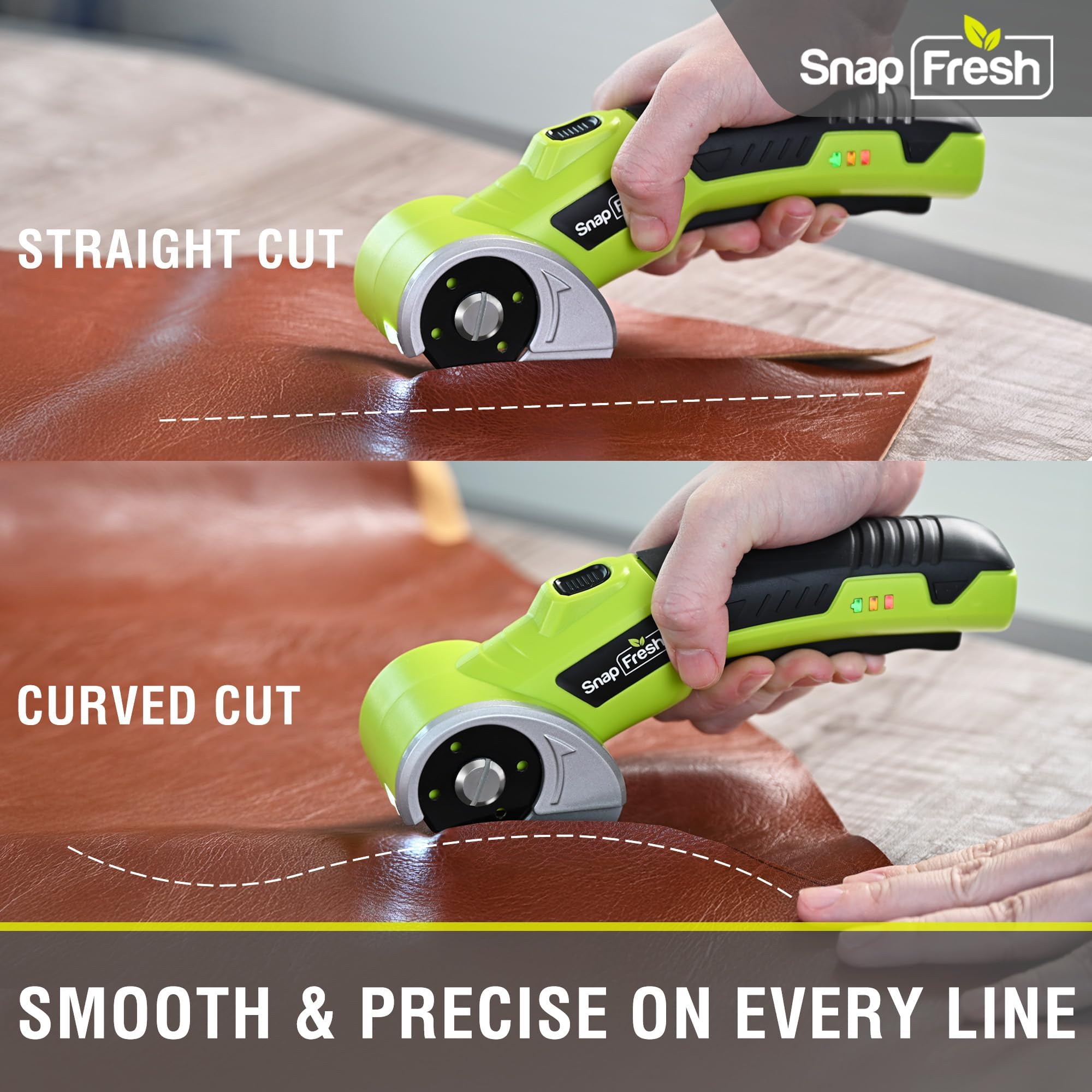 SnapFresh 4V Cordless Electric Scissors, Rechargeable Cardboard Cutter & Box Cutter Rotary Tool, 240 RPM Fabric Carpet Leather Cutter with LED, Extra Blade, 2.0Ah Battery & Storage Bag(SP5091)