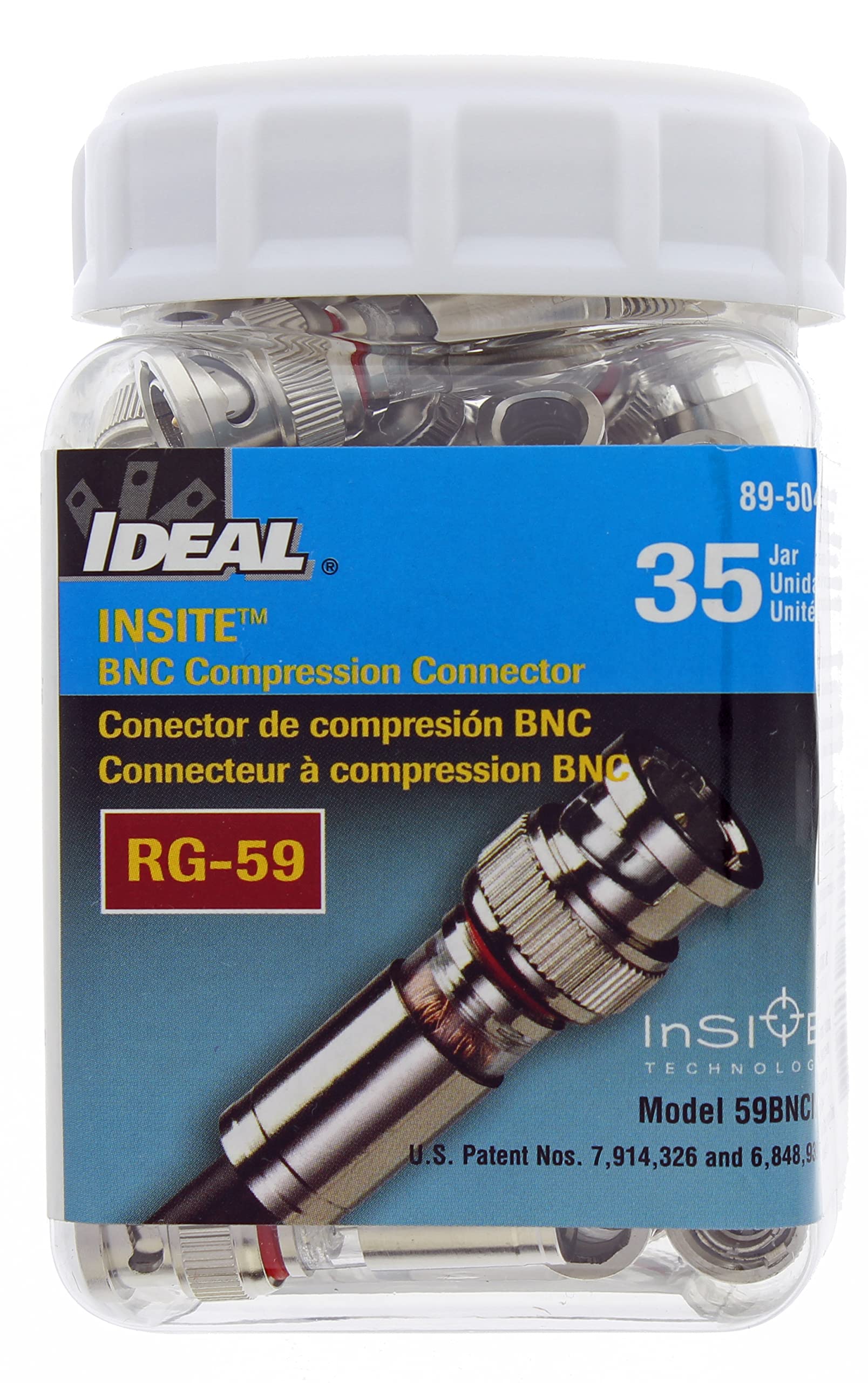 IDEAL Electrical 89-5047 BNC Compression Connectors, Coax Compression Connector for RG-59 Cable, 35 Connectors, Jar