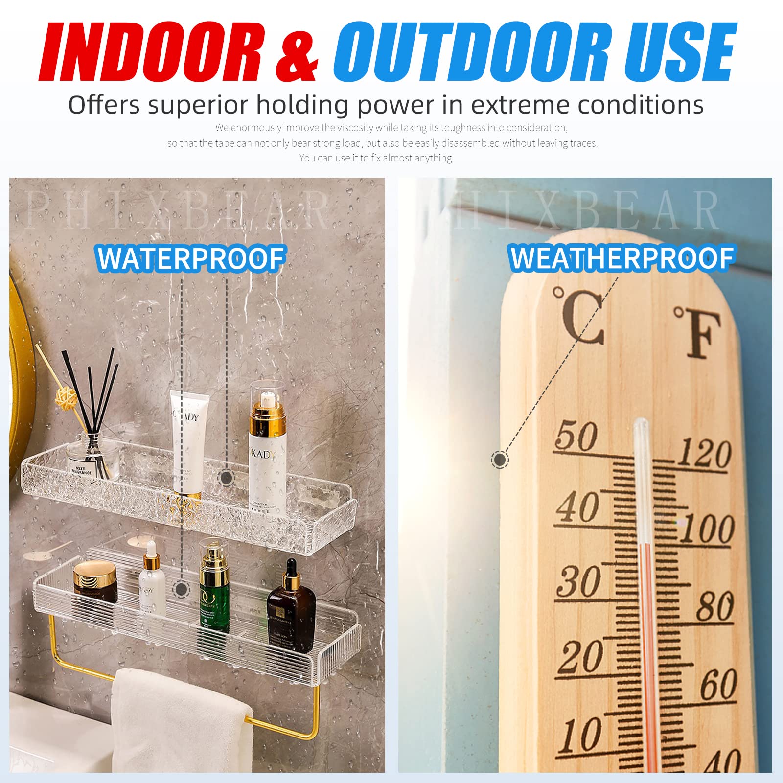 PHIXBEAR Extra Large 1.2" x 240" Super Heavy Duty Double Sided Mounting Tape, Clear & Tough Nano Strong Adhesive Tape