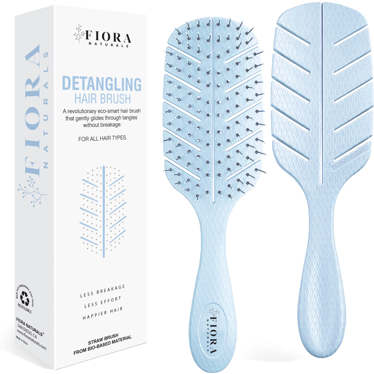 Detangler Brush by Fiora Naturals - 100% Bio-Friendly Detangling brush w/Ultra-Soft Bristles - Glide Through Tangles with Ease - For Curly, Straight, Black Natural, Women, Men, Kids - Dry and Wet Hair