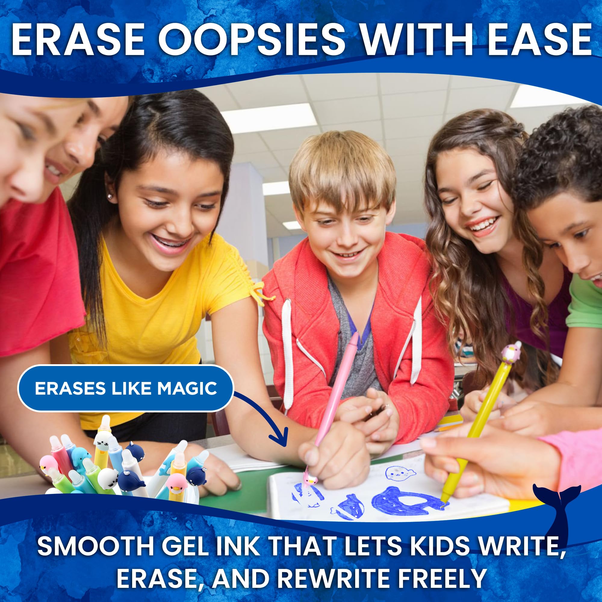 BUNMO Erasable Gel Pens 12 Pack w/Refills Included - Tween Stocking Stuffers Girls - Christmas Gifts for Girls - School Supplies - Erasable Pens for Smooth Writing & Drawing - Ocean Animals