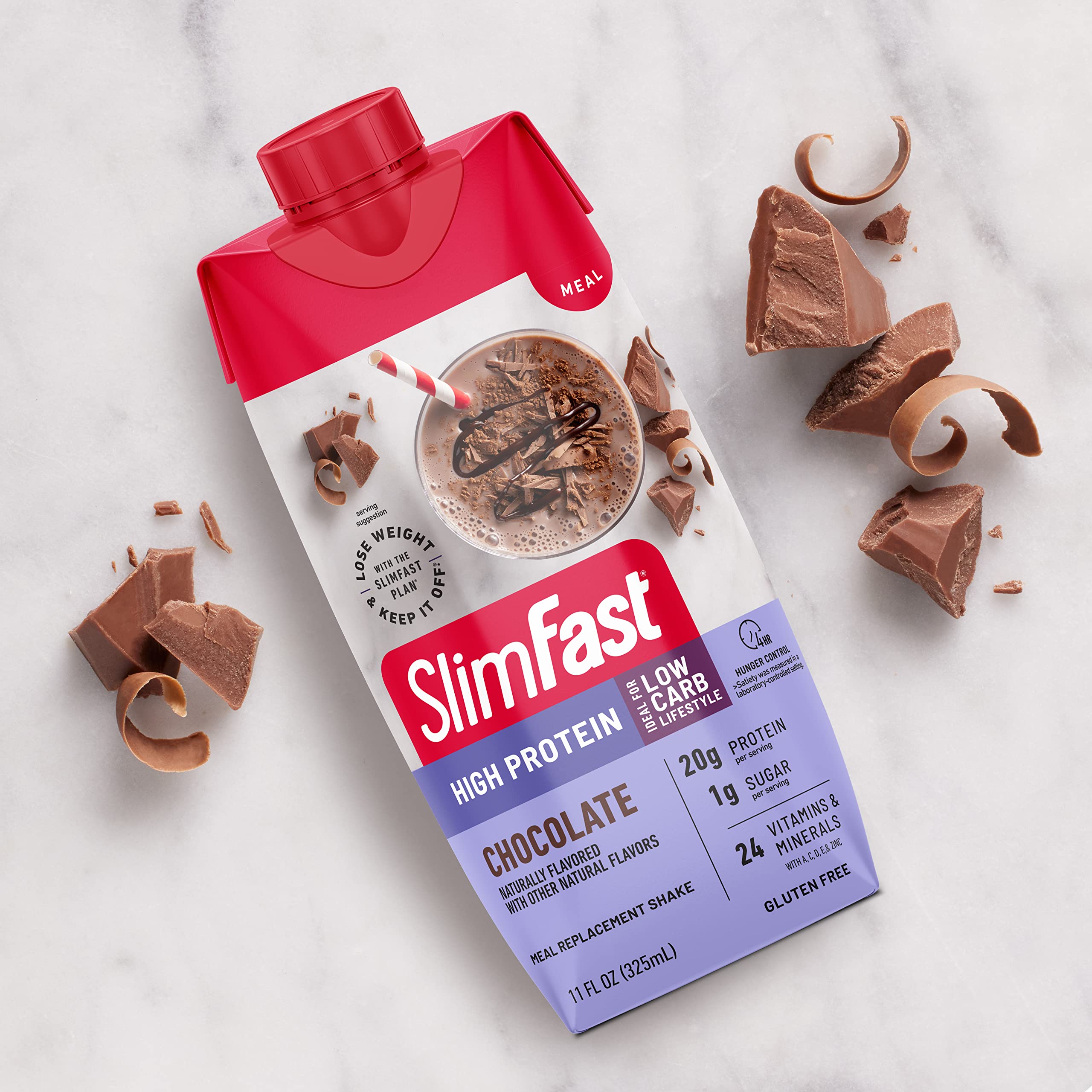 SlimFast Protein Shake, Chocolate- 20g Protein, Meal Replacement Shake Ready to Drink, High Protein with Low Carb and Low Sugar, 24 Vitamins and Minerals, 12 Count (Pack of 1) (Packaging May Vary)