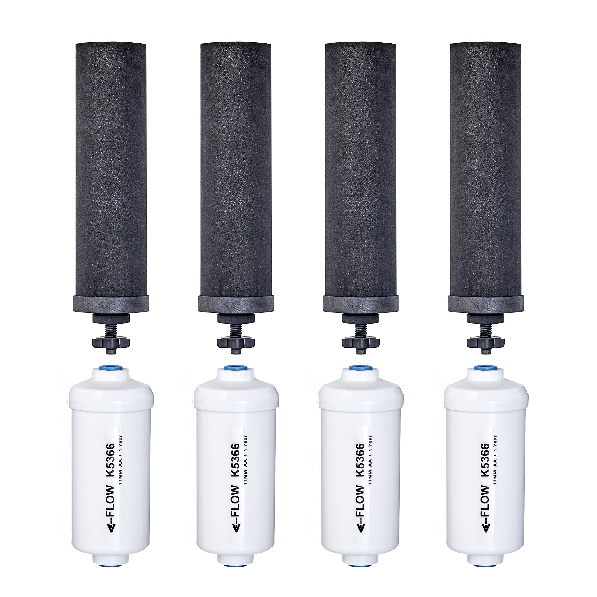 Set of 4 Berkey Authentic Black Berkey Elements (BB9-2) and 4 Berkey PF-2 Fluoride and Arsenic Reduction Elements - Combo Pack