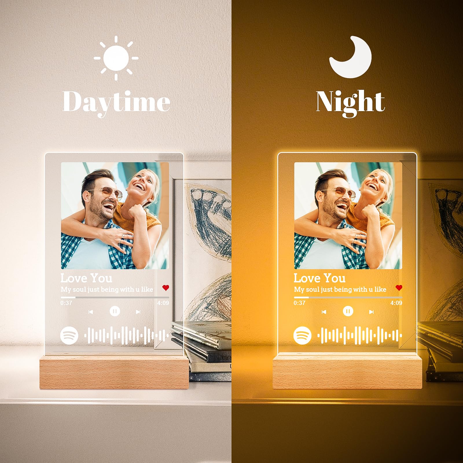Custom Spotify Plaque Music Picture Frame, Personalized Acrylic Song Plaque Photo Frame, Personalized Anniversary Birthday Gifts for Women Men, Personalized Valentines Day Gifts for Her Him
