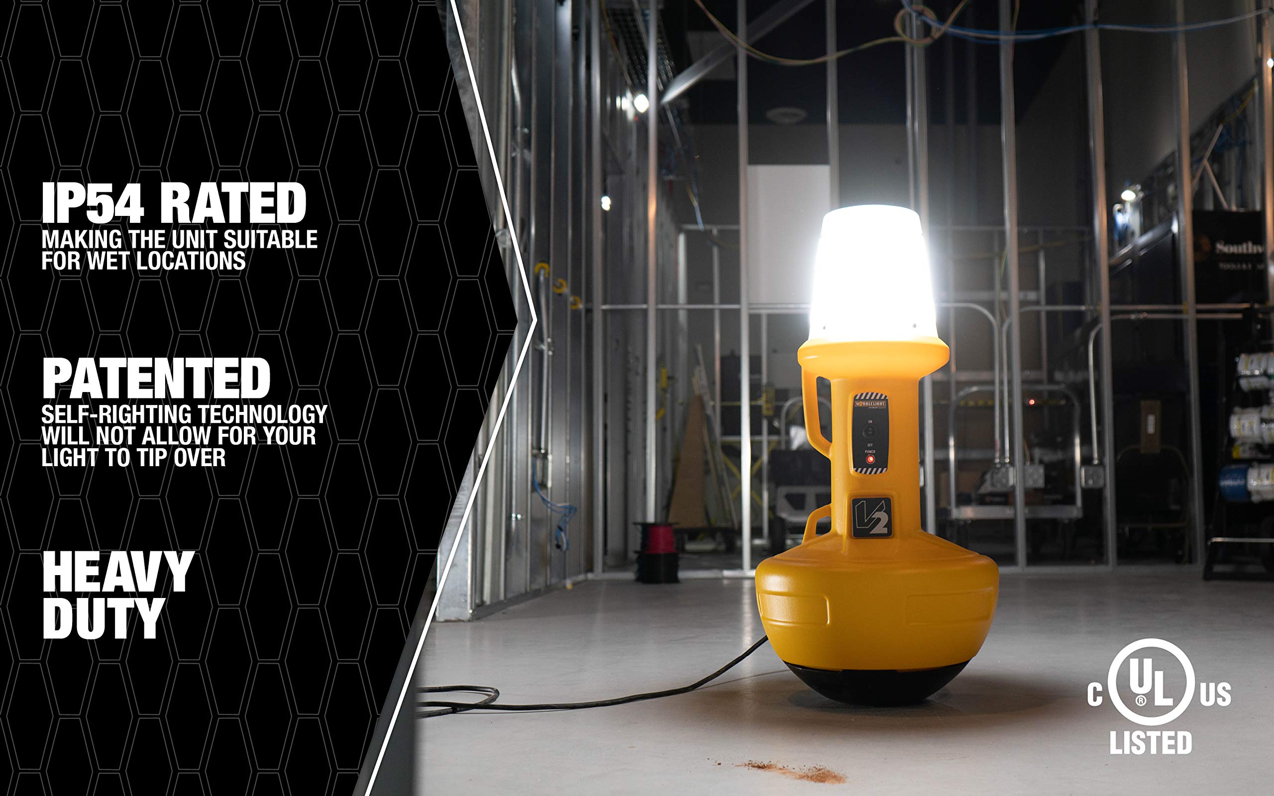 Wobble Light 111301LED V2 Self-Righting LED Jobsite Light, 150W, 12,000 Lumens, 1 Count (Pack of 1), Yellow