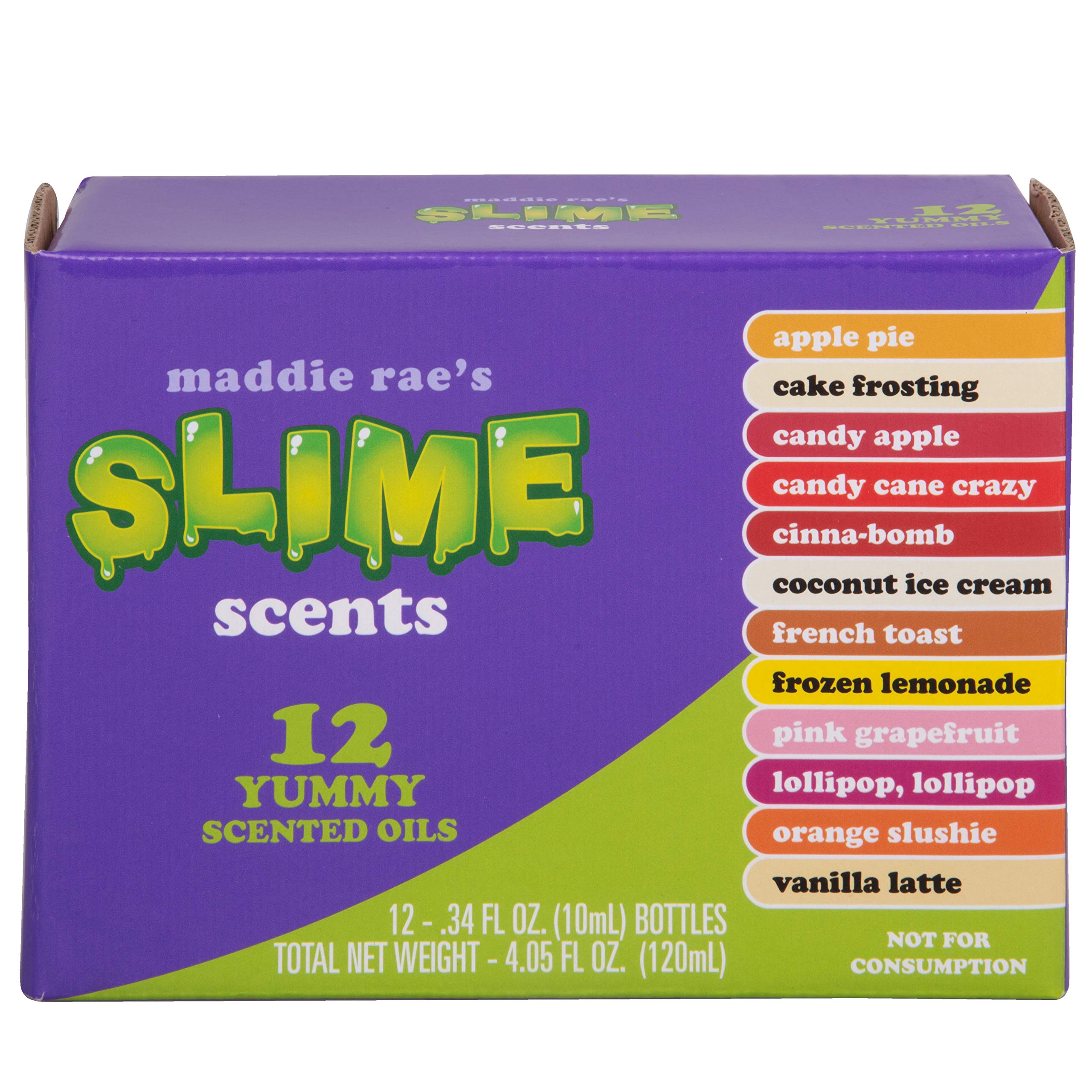 Maddie Rae's Slime Yummy Scented Oils (12 Pack) - X Large 10ml (.34 oz) Natural Food Fragrance Bottles for Diffusers, Aromatherapy, Essential Oil, DIY Candle & Soap Making, Crafts, Supplies, Gift