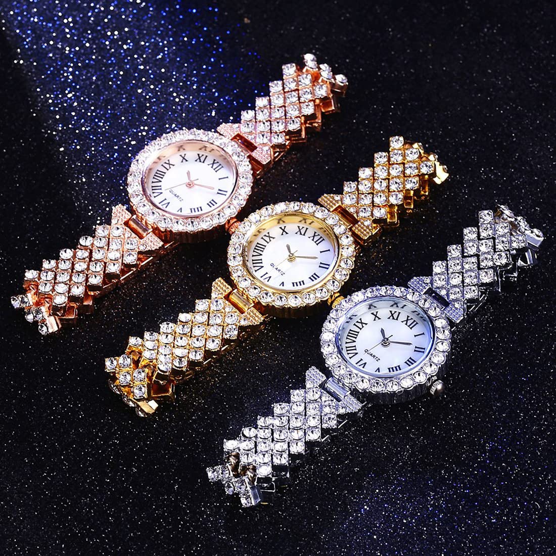 Women Diamond Watchs Luxury Fashion Ladies Bangle Bracelet Set Wrist Watch Female Dress Watch (Silver) (Gold)