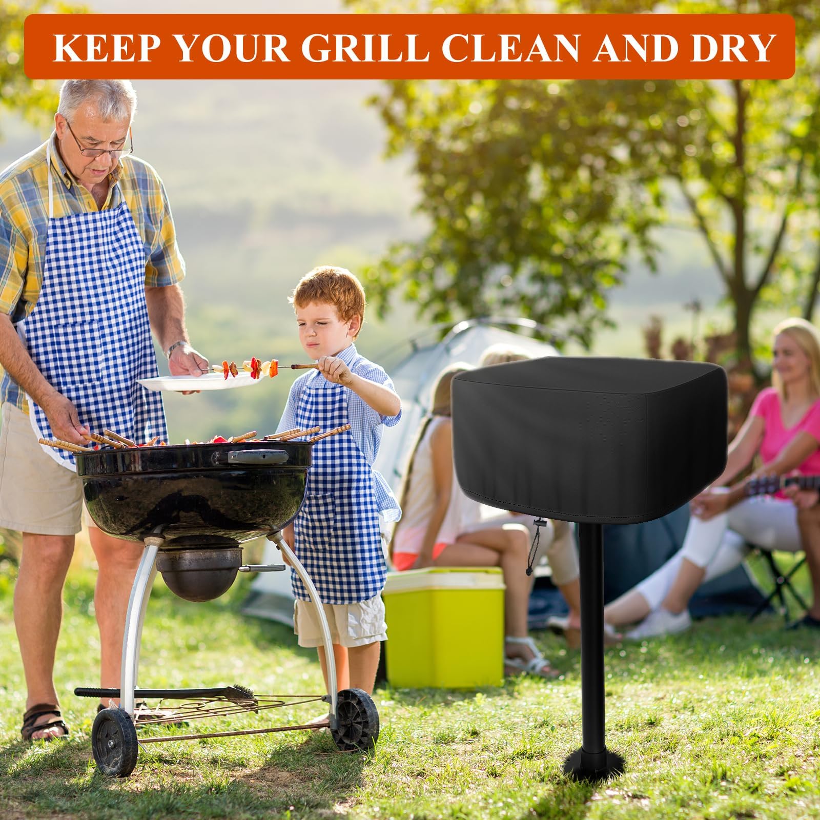 Bonnary Heavy Duty 600D Park Style Grill Cover, Waterproof Outdoor BBQ Cover for Rectangular Table Top Grills, Upgraded Rip-Proof Oxford Fabric with Seam Tape (Fits up to 24.4"x23.6"x19.7")