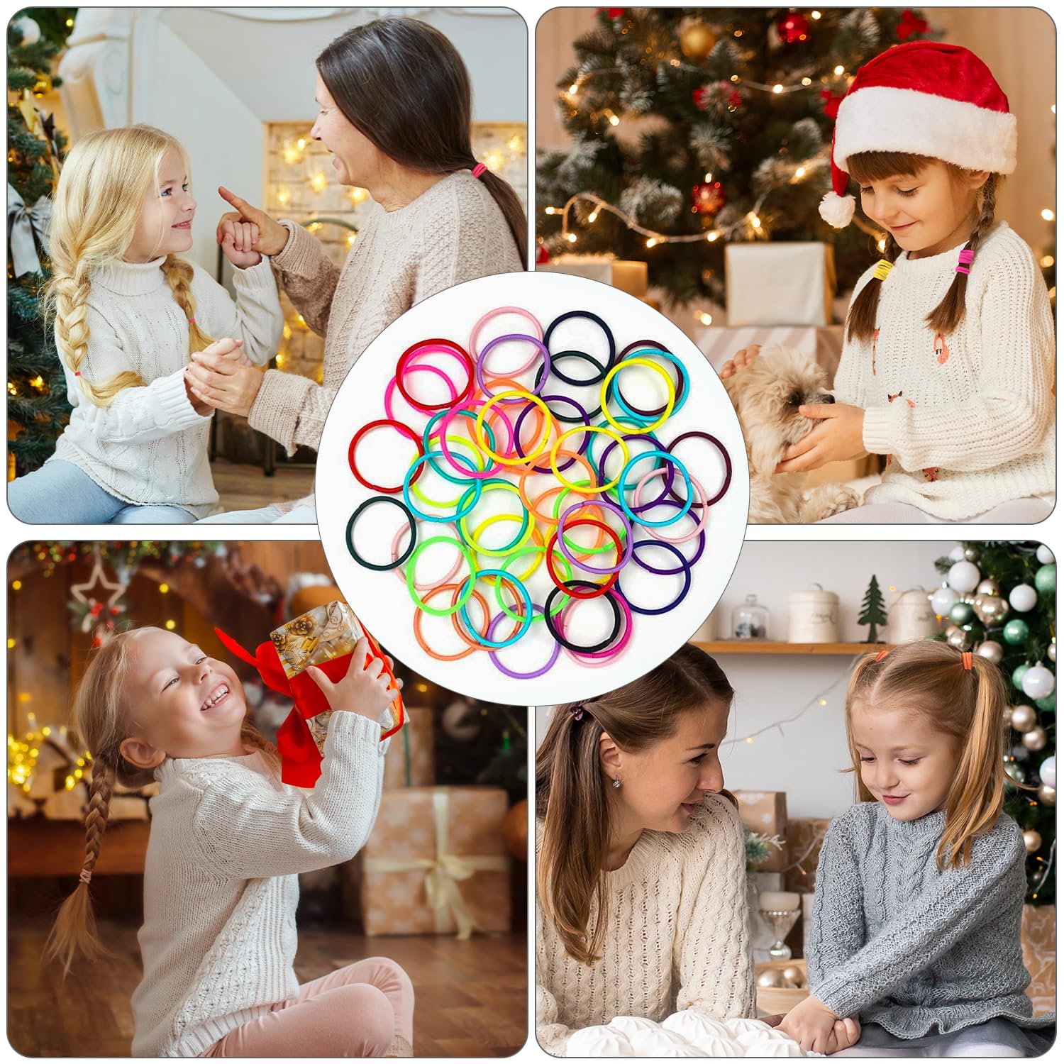 200PCS Elastic Hair Ties, No Crease Hair Small Ponytail Holders for Kids Girls Baby Toddler, Multicolor, Christmas Gifts Holiday