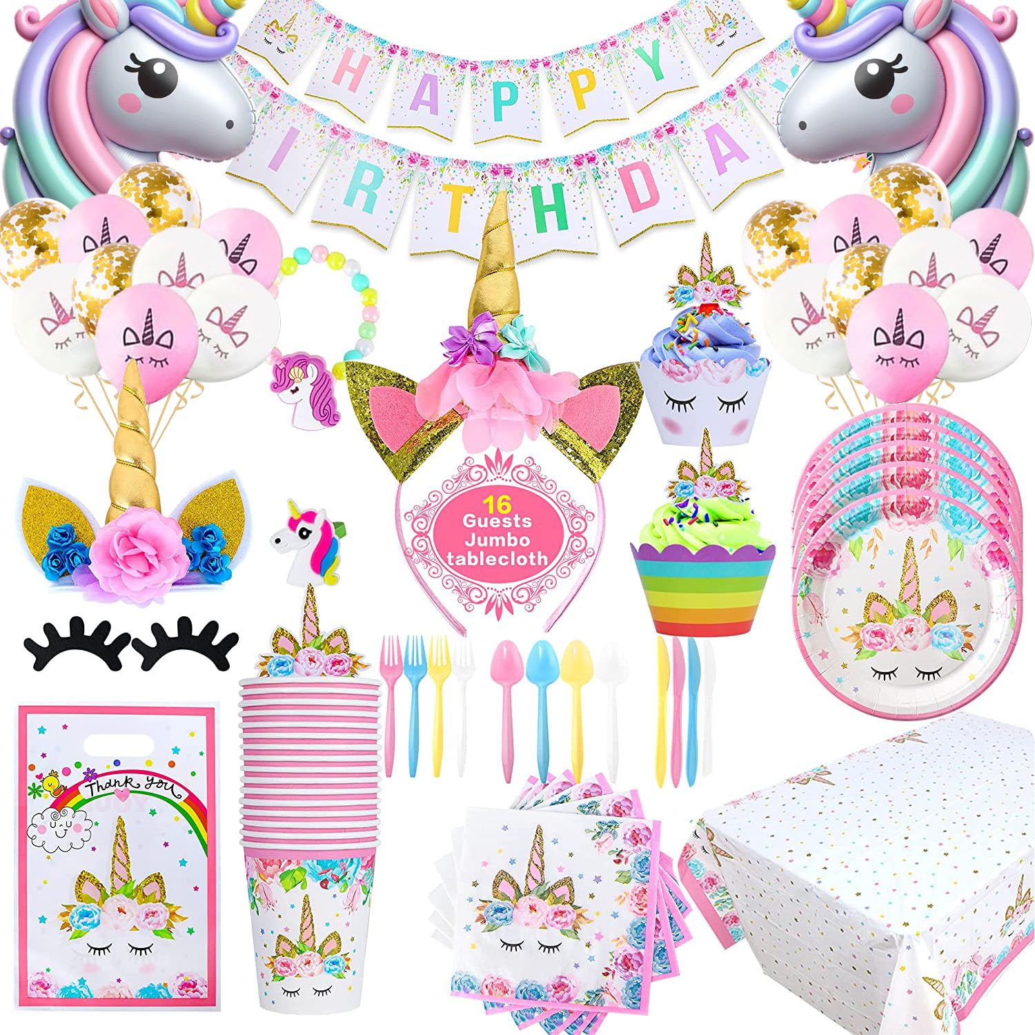GONGYIHONG Unicorn Party Supplies for Girls - Unicorn Birthday Decorations with Plates Disposable Tableware for Unicorn Theme Party