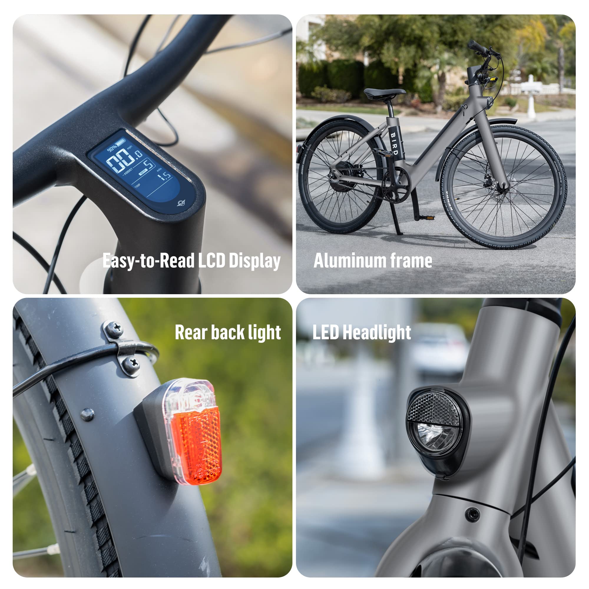 Bird Electric Bike for adults 500W Motor, 20MPH EBike woman with 36V Removable Battery- LCD Display, Disc Brake, 26" Tire, manual throttle, Carbon Belt Drive, Adults Electric Commuting Bicycle Gray
