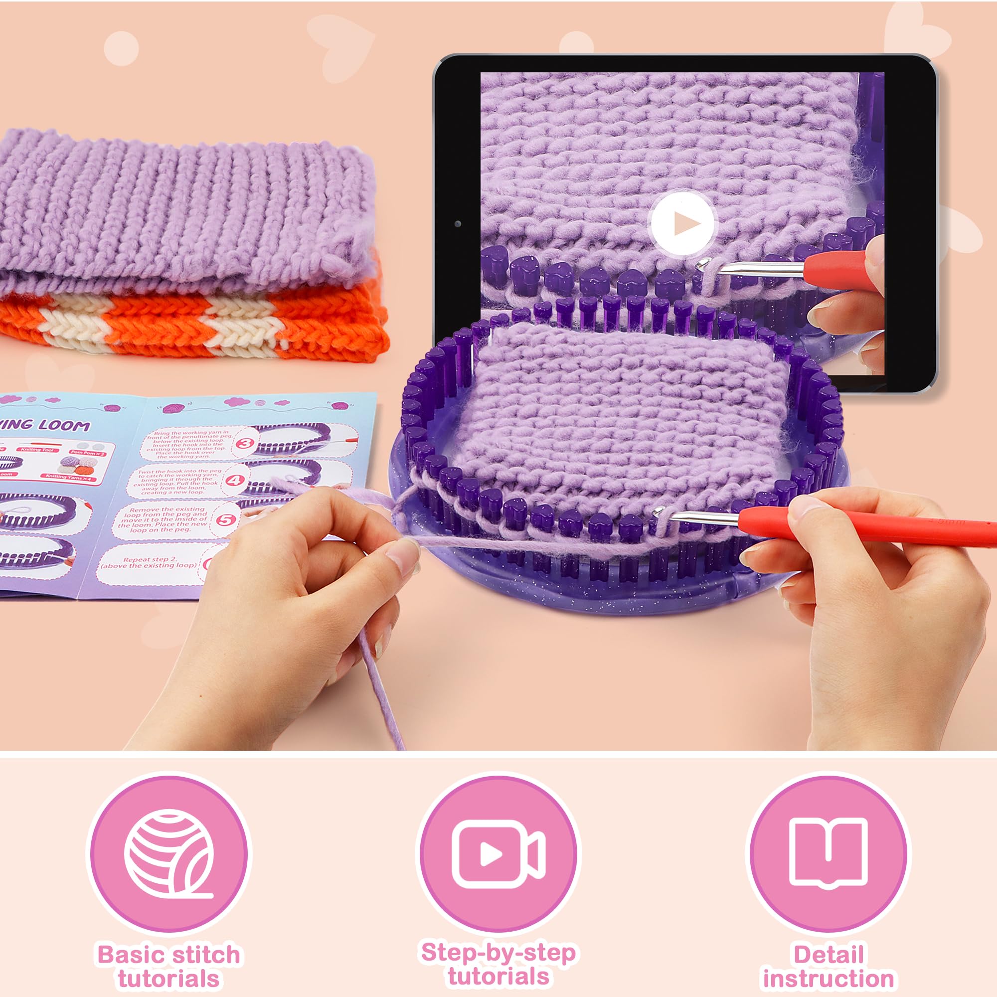 QXHOL Knit Hat Scarf Knitting Loom Kit - DIY Craft Kit for Beginners,Create Custom Hats & Scarves Ideas Christmas Birthday Gifts for Girls & Boys,Toys for Age Kids 6 7 8 9 10 11 12