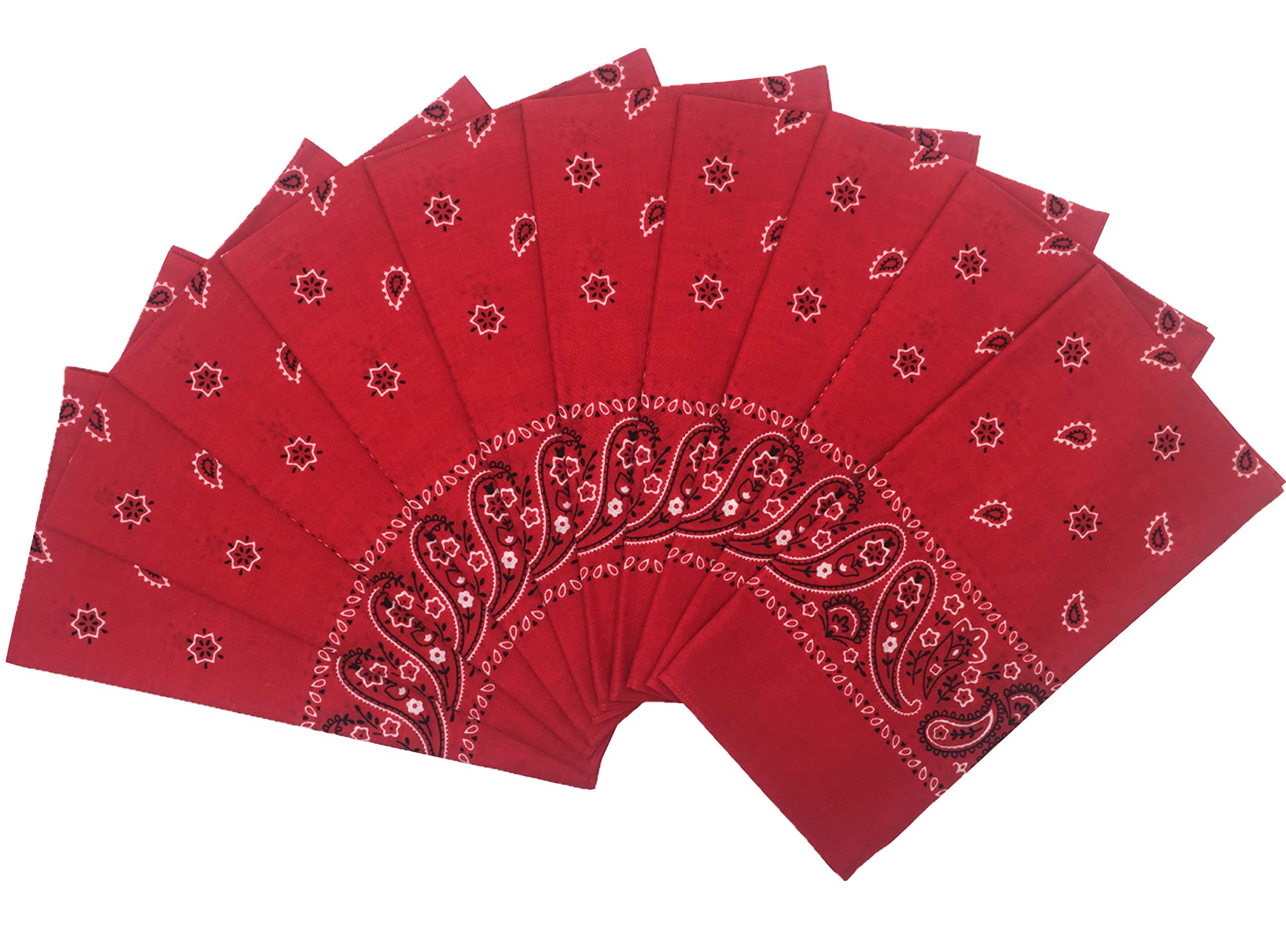 Vamqor 100% Cotton 10 Pack Fine Bandanas(Red)