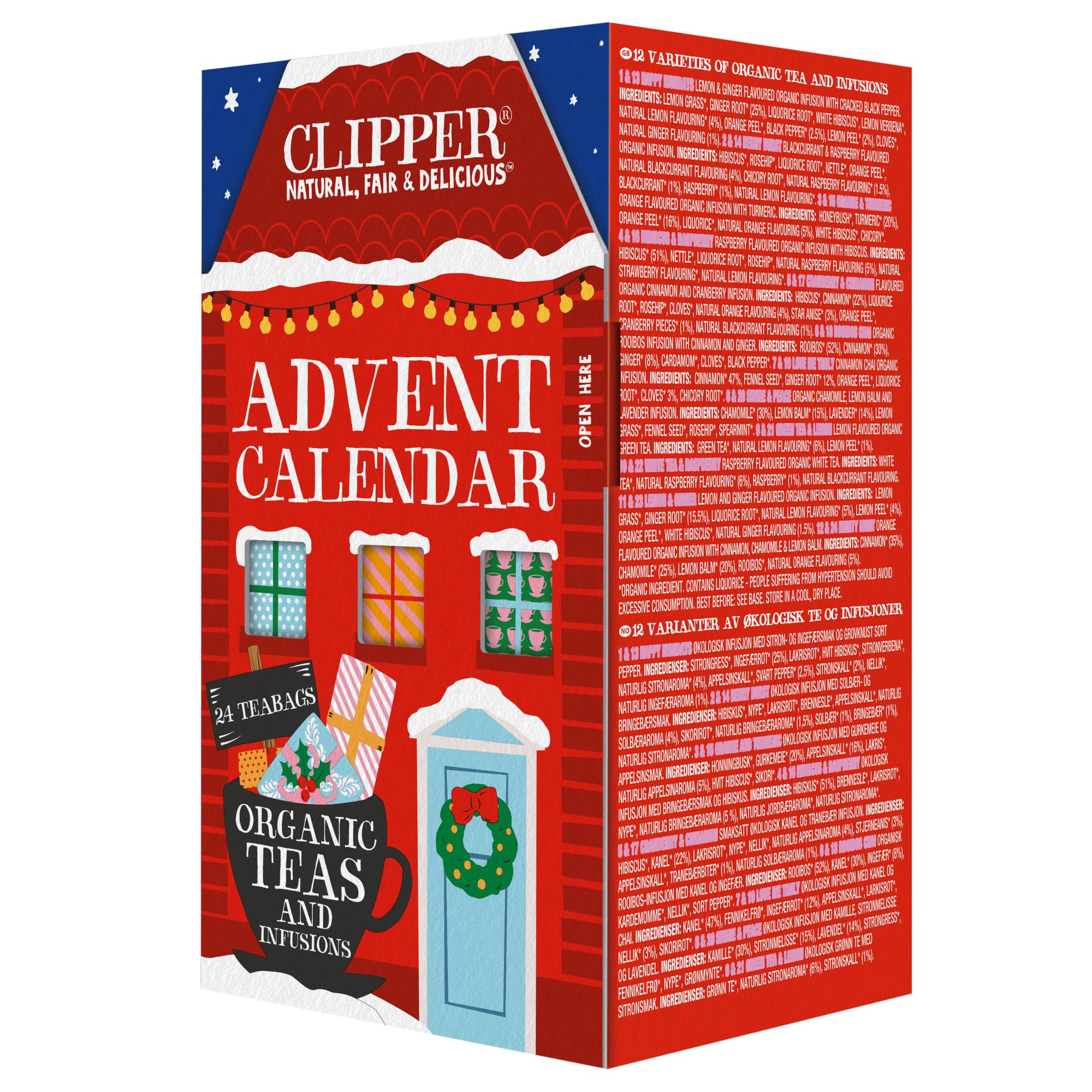Clipper Tea: Tea Advent Calendar for 2024 Christmas Holiday – Sampler Set Gift w/ 12 Organic Flavors, Mix of Lemon, Ginger, Sleep, Herbal, Green & Black Tea Blends – 1 Variety Pack, 24 Individual Bags