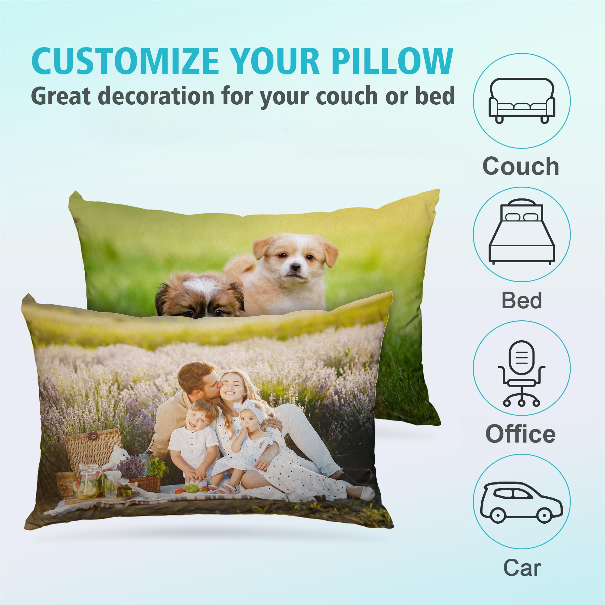 GagetElec Custom Throw Pillows with Picture,Personalized Bed Pillows with Photo Prints,(20 Inch X 30 Inch, 2Pack Pillow Cases) Custom Couple Gifts,Two-Sides Design Printed