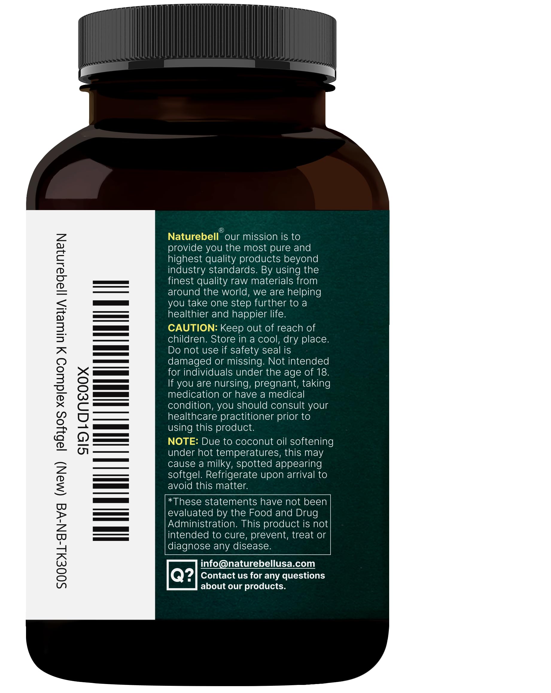 NatureBell Vitamin K Complex, K1 + K2 (MK-7 & MK-4) 2,600mcg Per Serving, 300 Coconut Oil Softgels | Max Absorption – Full Spectrum K Vitamins Supplement | Heart & Bone Support | Non-GMO