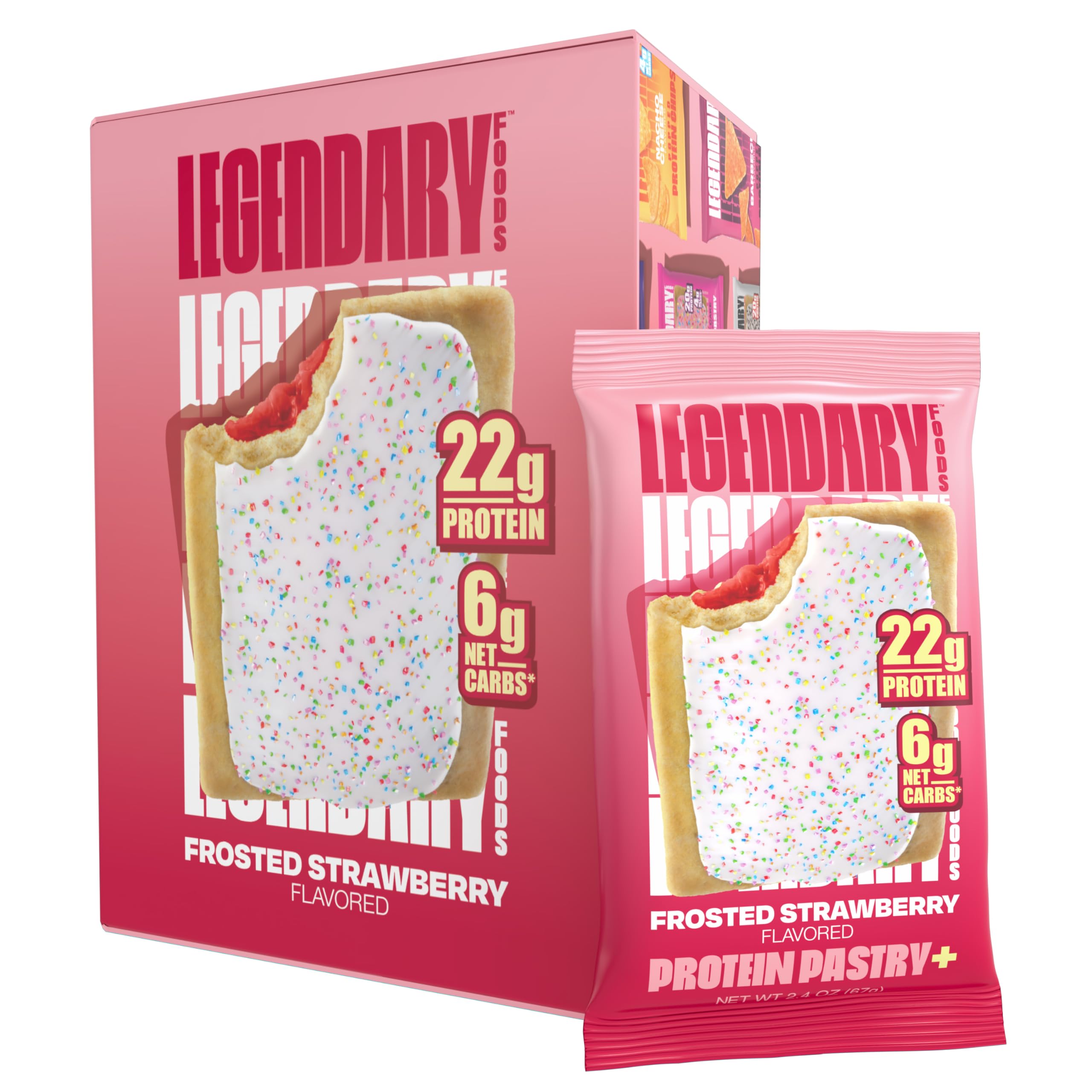 Legendary Foods 22 g High Protein Pastry+ Premium Boosted - Low Carb Meal Replacement Bar - Gluten Free Protien Snacks - Healthy Keto Snack Box - Low Sugar Energy Bar - Bariatric Diabetic Friendly