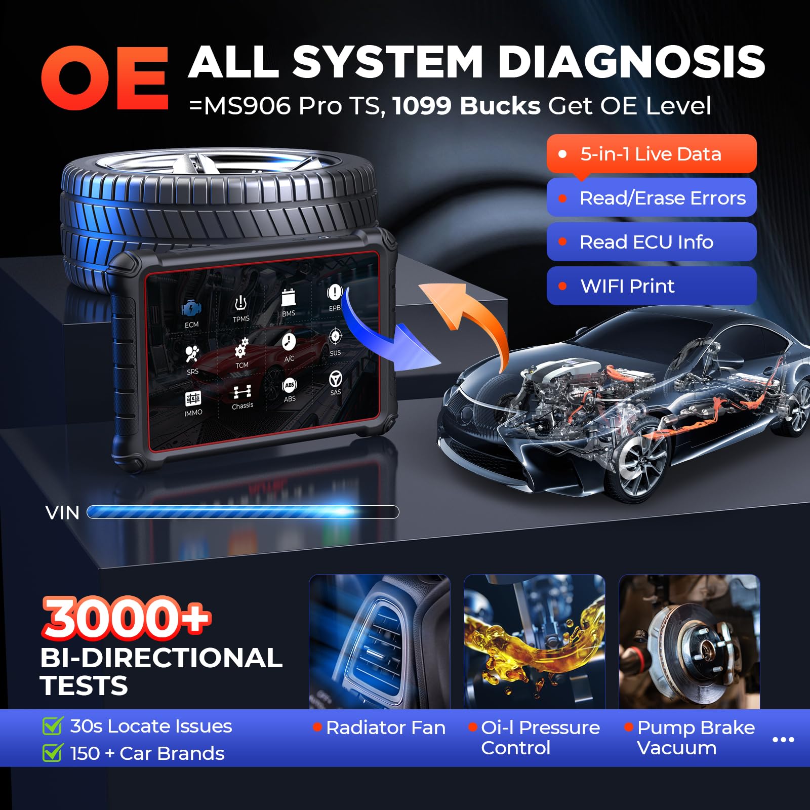 Autel MaxiPRO MP900TS Scanner 2025: MP900-TS up of MaxiSYS MS906TS MP900-BT MK900-TS, Top TPMS as MS906 Pro-TS, Pro ECU Coding, Bidirectional Tests, 40+ Service, 8'' All System OBD2 Tool, CAN FD&DOIP