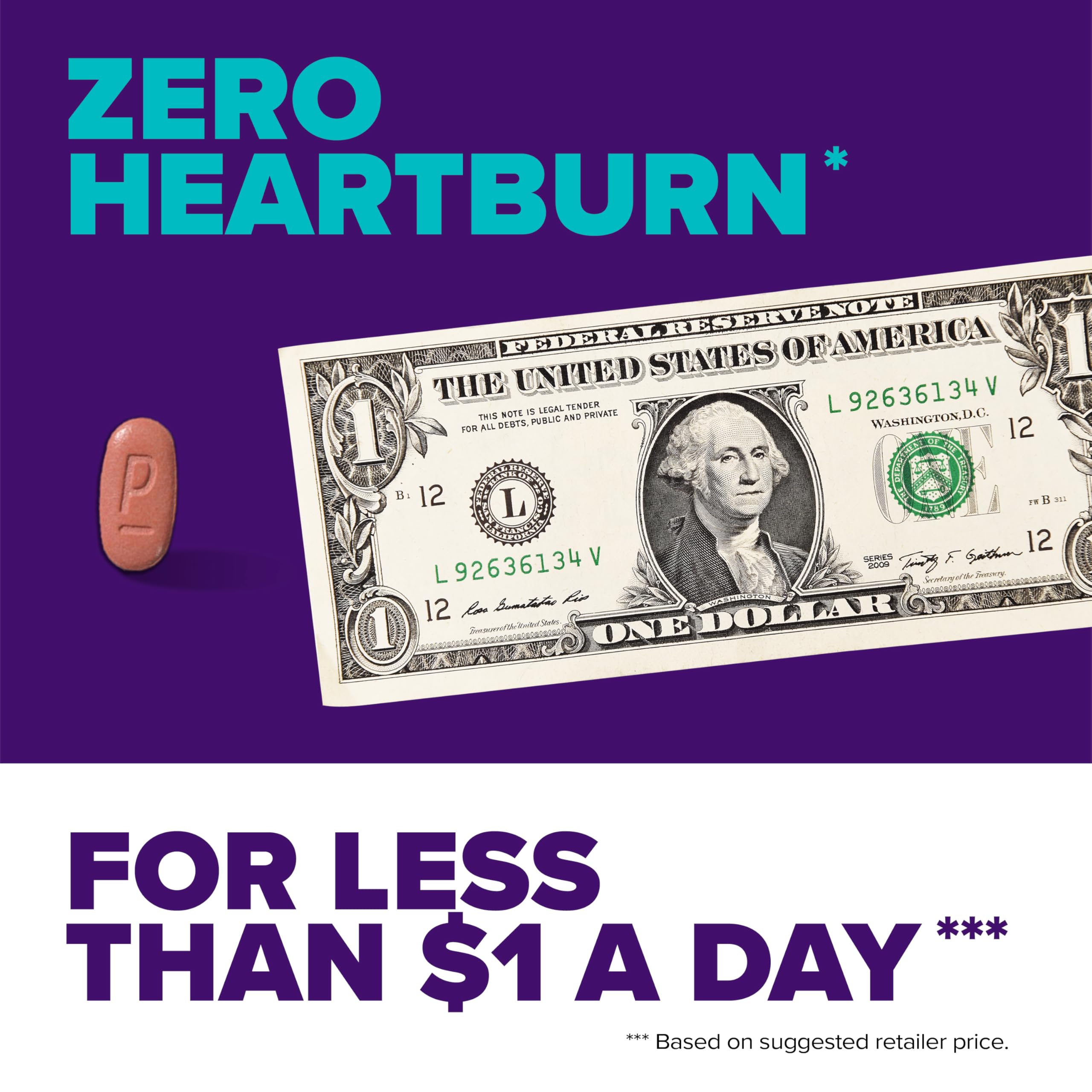 Prilosec OTC, Omeprazole Delayed Release 20mg, Acid Reducer, Treats Frequent Heartburn for 24 Hour Relief, All Day, All Night*, Wildberry Flavor, 20mg, 14 Tablets