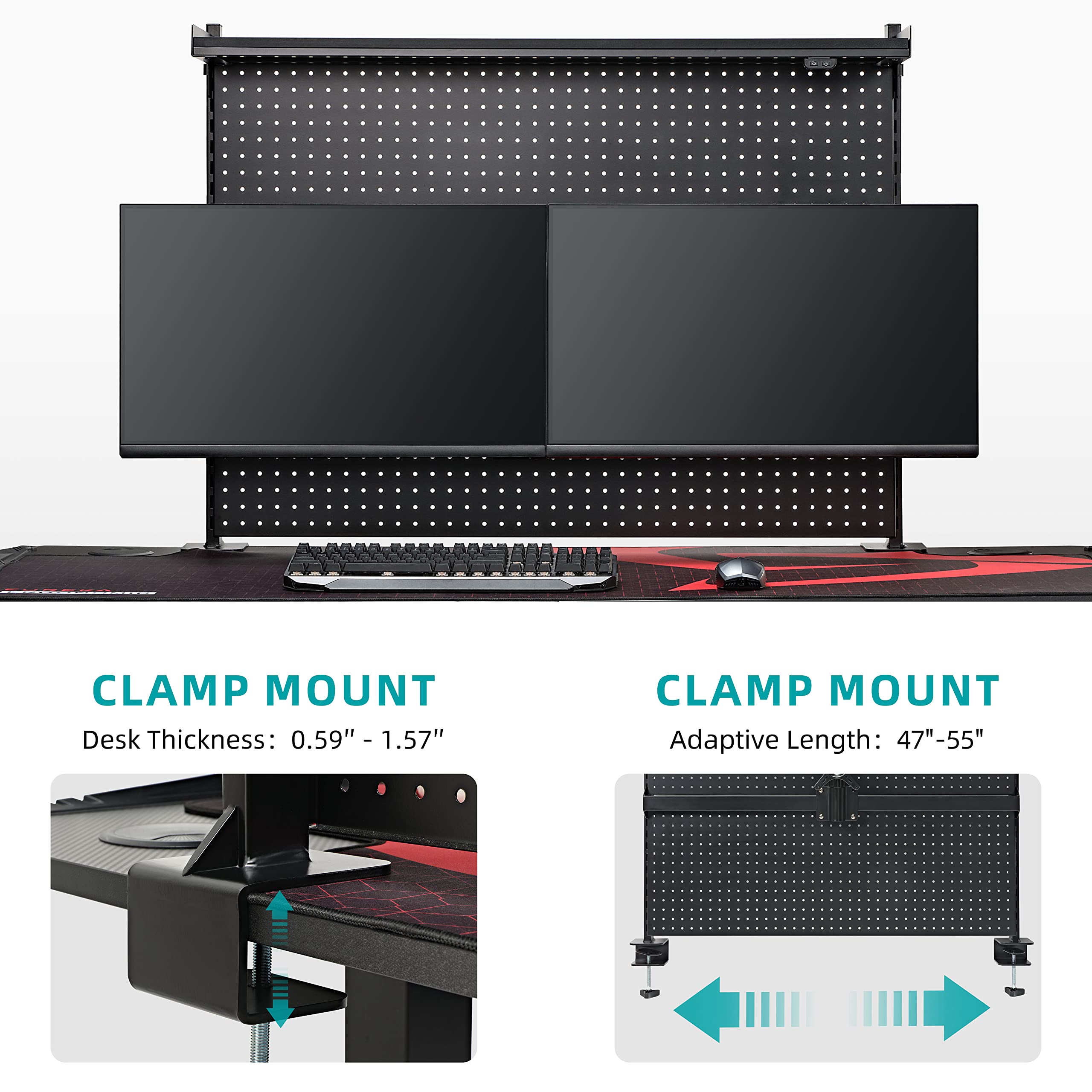 EUREKA ERGONOMIC Pegboard with Dual Monitor Stand,Steel Pegboard for Desk,Computer Accessories for Office, Privacy Panel for Gaming Desk, 4 Accessories Modular Hanging,43 x 34inch, Black