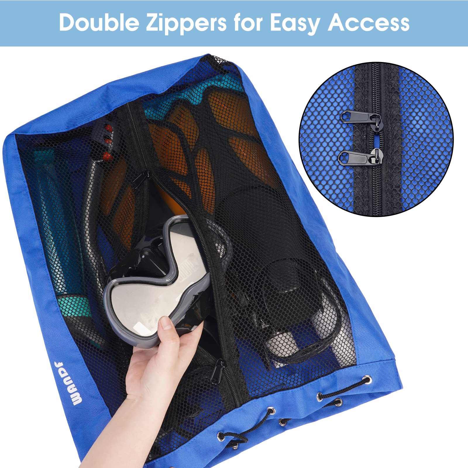 WANDF Swim Bag Mesh Drawstring Backpack Beach Backpack for Swimming, Gym, and Workout Gear(Navy blue.)