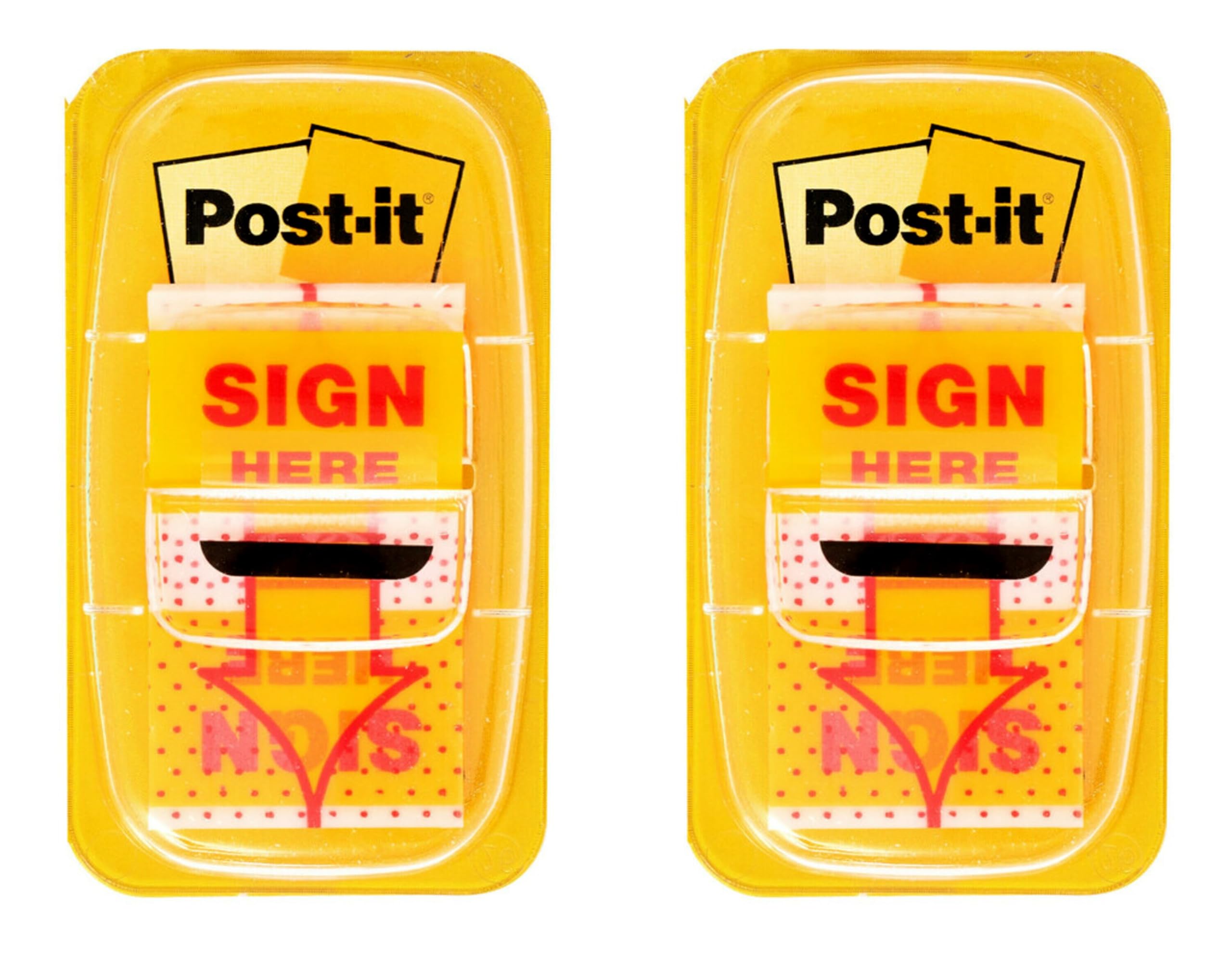 Post-it Message Flags, "Sign Here", 50/Dispenser, 2 Dispensers/Pack, 1 in Wide, Yellow (680-SH2)