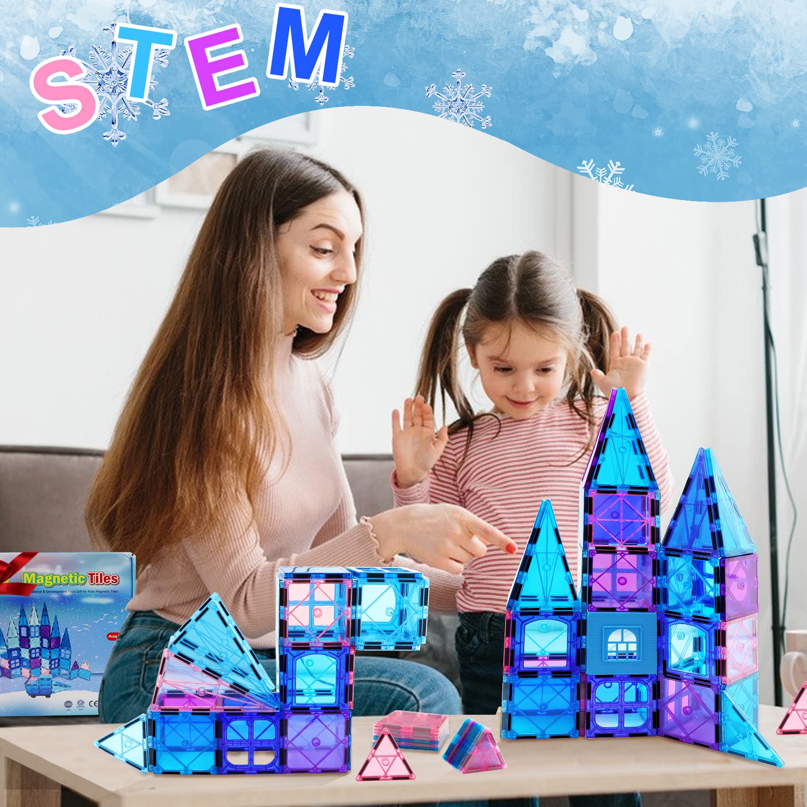 NVHH Magnetic Tiles Kids Toys for 3 4 5 6 7 8+ Year Old Boys Girls Toys Castle Princess Magnetic Building Blocks Educational Toddler Gifts Toy Age 2-4 5 6-8 Year Old Girl Boy Birthday