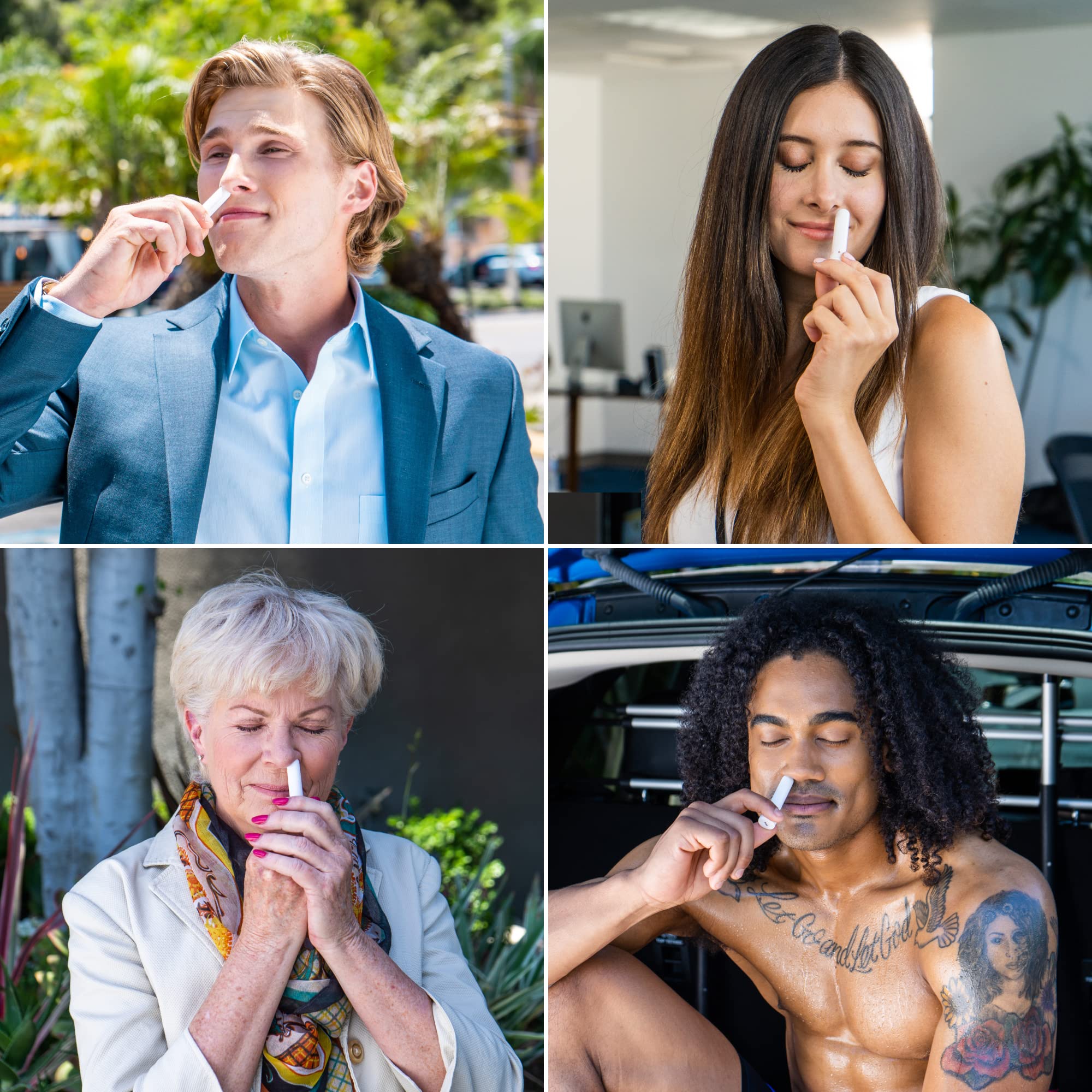 BoomBoom Nasal Stick (4 Pack) | Boosts Focus + Enhances Breathing | Provides Fresh Cooling Sensation | Aromatherapy Inhaler Made with Essential Oils + Menthol (Mint, Wintermint, Tropical, Lavender)