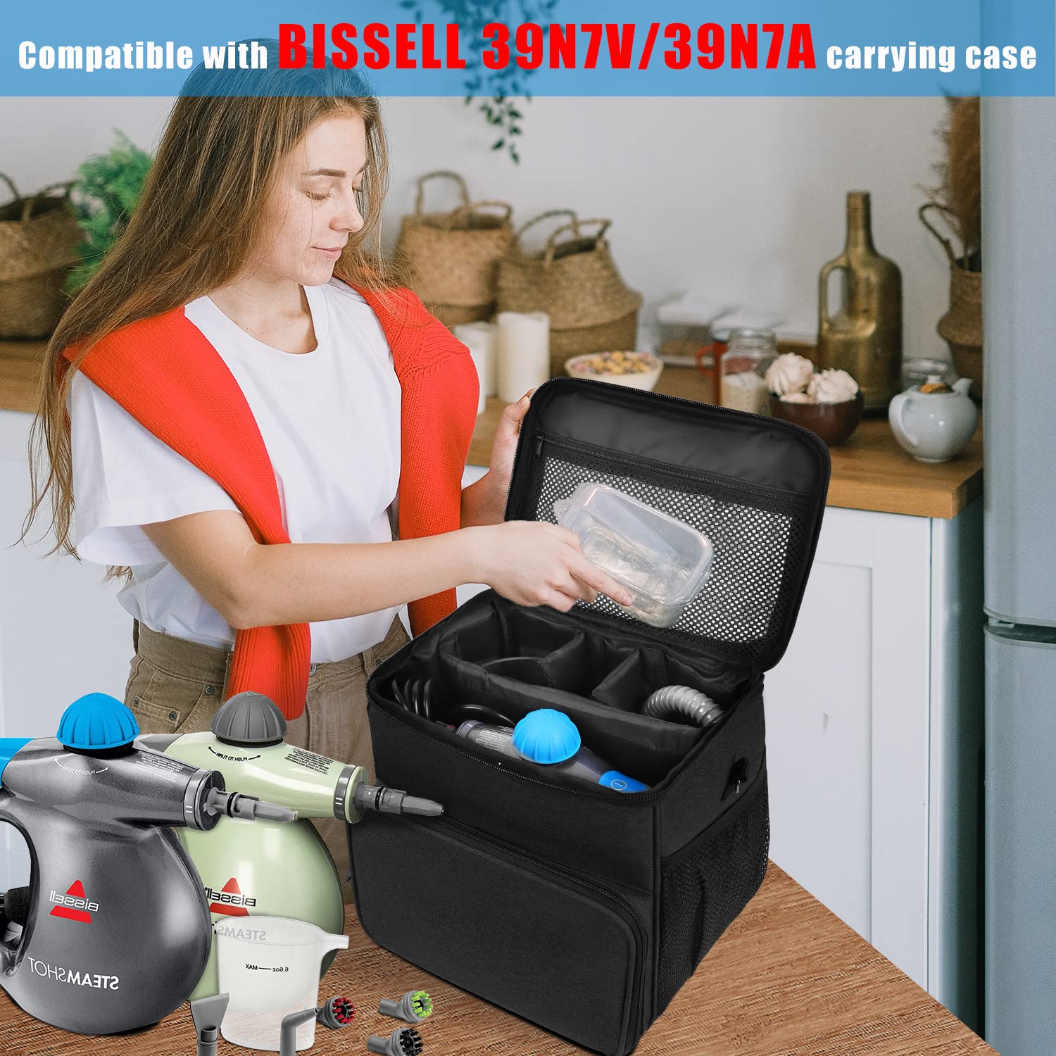 LOTCAIN Carry Bag Compatible with Bissell SteamShot Hard Surface Steam Cleaner 39N7V/39N7A,Steam Cleaner Storage Bag(Bag Only)