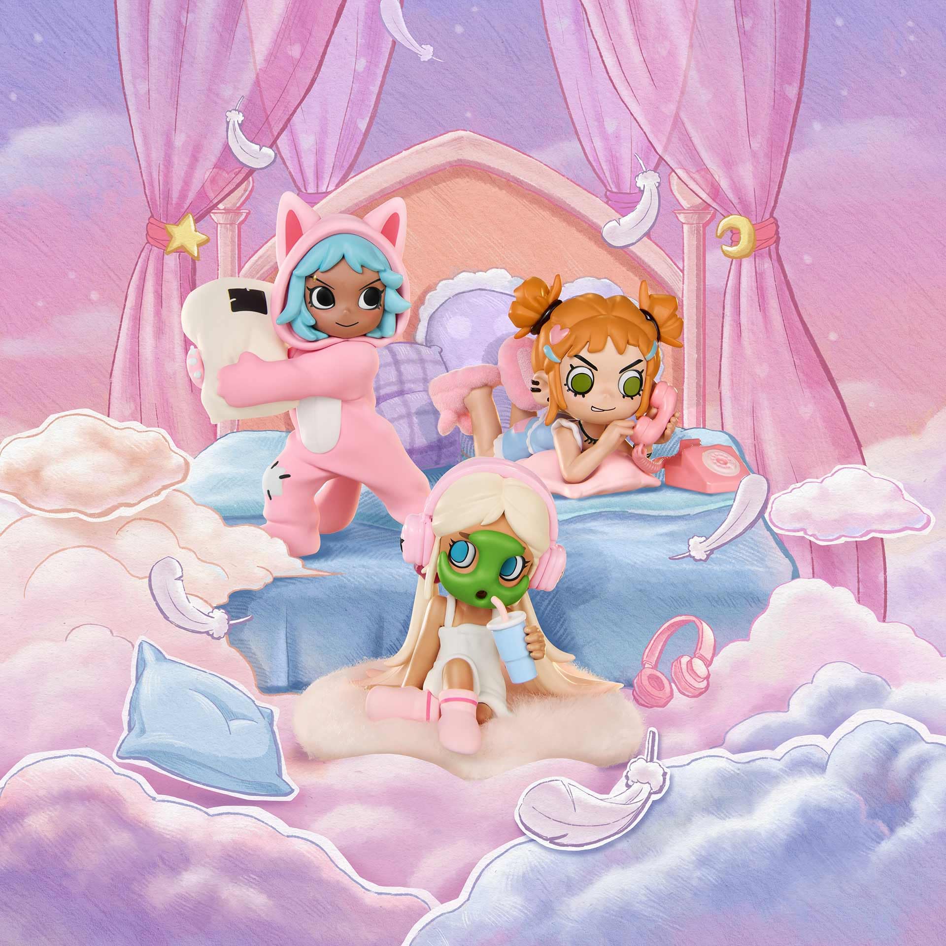 POP MART Lil Peach Riot Sleepover Series Blind Box Figures, Random Design Action Figures Collectible Toys Home Decorations, Holiday Birthday Gifts for Girls and Boys, Single Box
