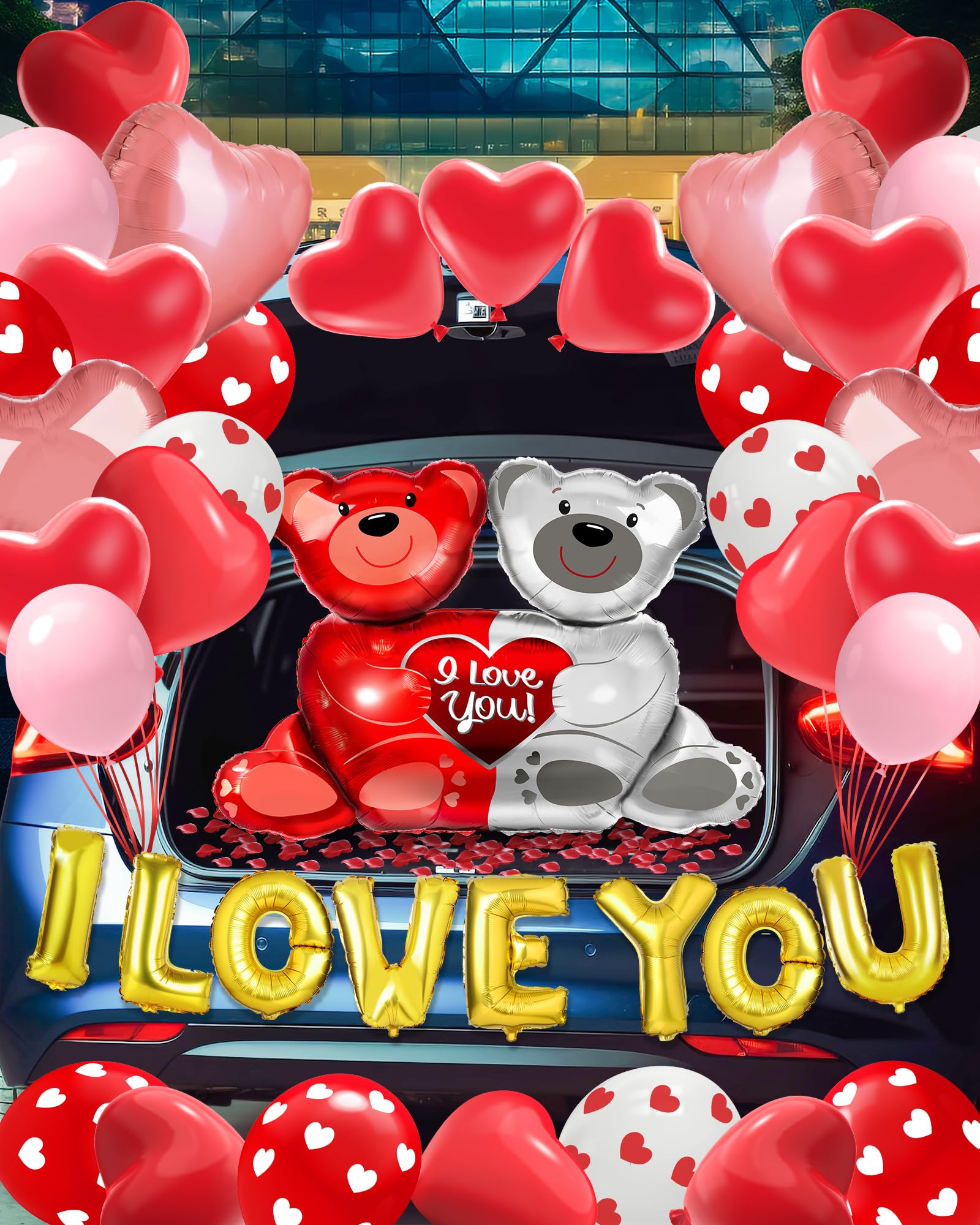 Lutoys Valentines Balloon Kit Decor with I Love You Balloons, Heart Balloons with 1000 Pcs Silk Red Rose Petals for Valentines Day Galentines Party Decorations Proposal Wedding Anniversary Decor