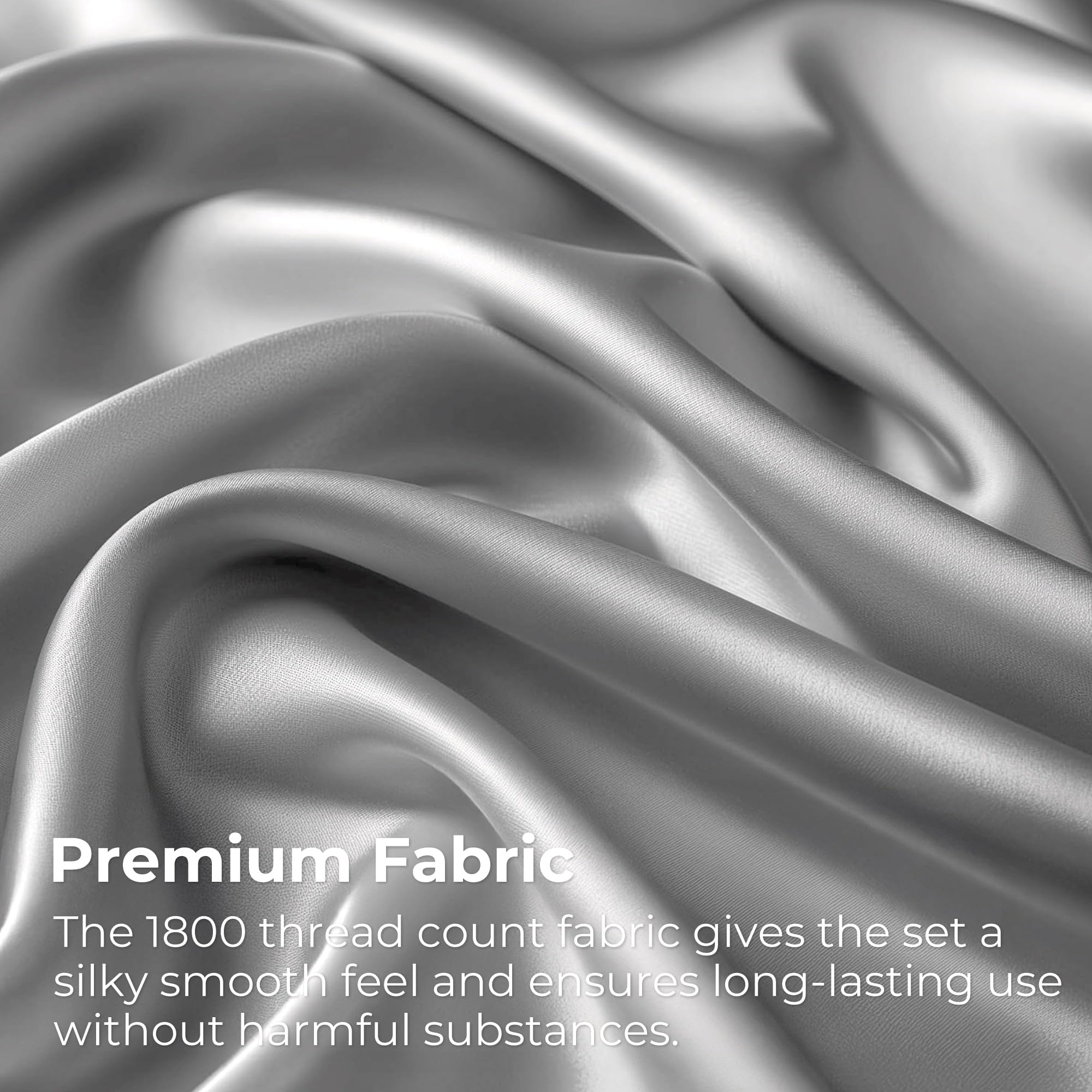 Seasonwood Satin King Size Sheets Set Gray Soft 1800 Microfiber Sheet 4 Pieces 2 Pillowcase 20"x40"