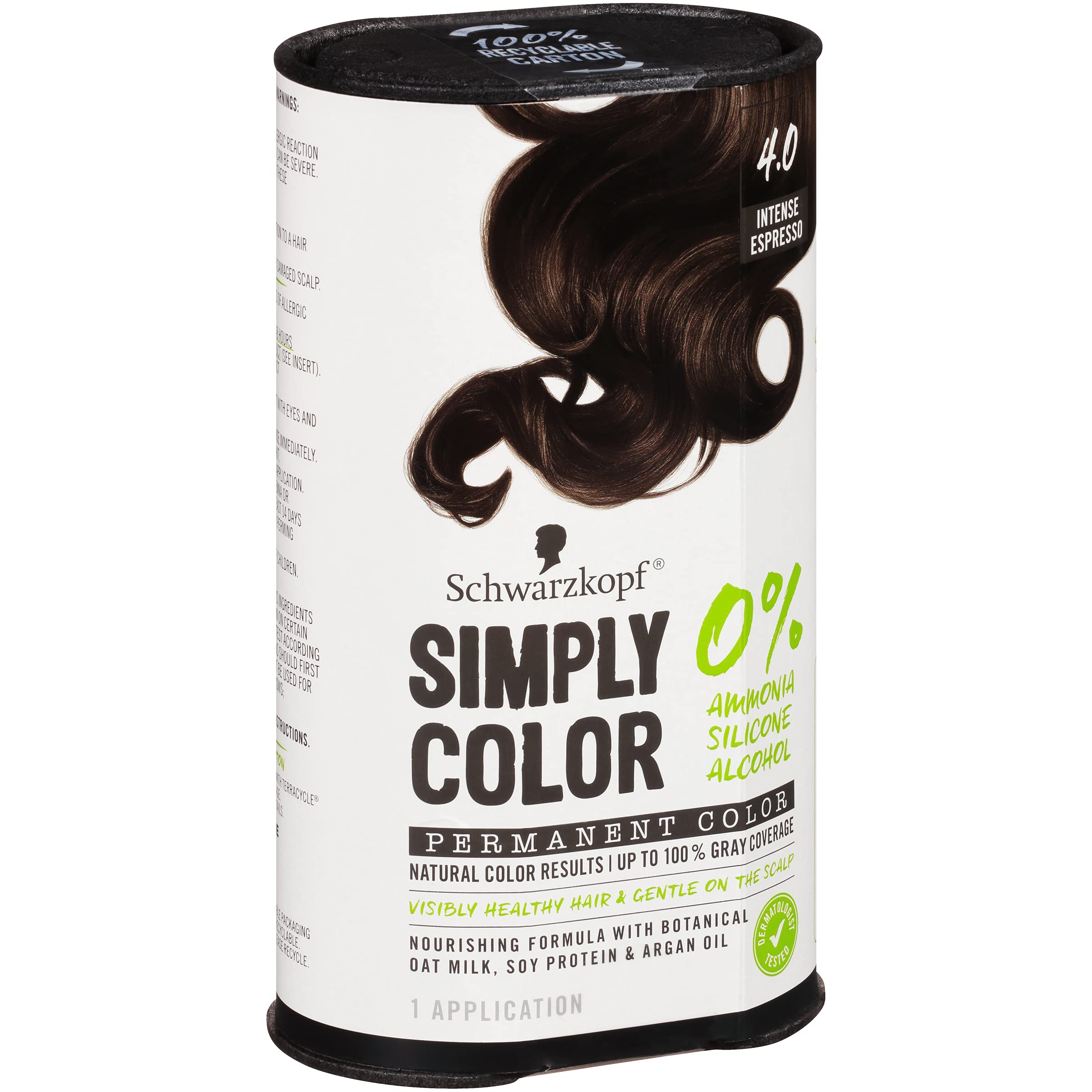 Schwarzkopf Simply Color Hair Color 4.0 Intense Espresso, 1 Application - Permanent Hair Dye for Healthy Looking Hair without Ammonia or Silicone, Dermatologist Tested, No PPD & PTD