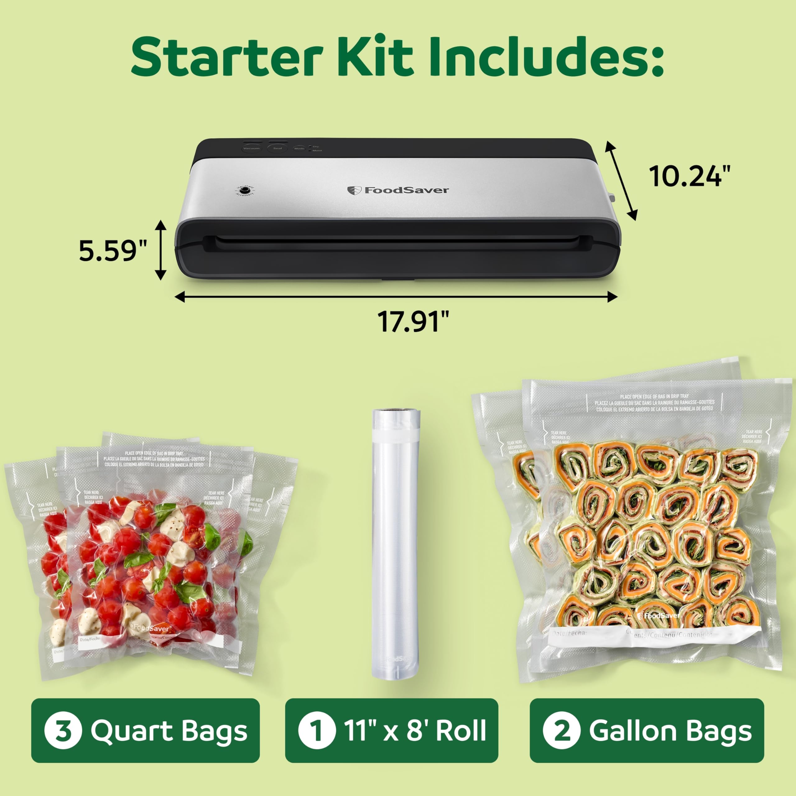FoodSaver PowerVac Compact Vacuum Sealing Machine Stainless Steel & Black Vertical Storage VS0150 | Preserves freshness reduces bag waste for both dry and wet food