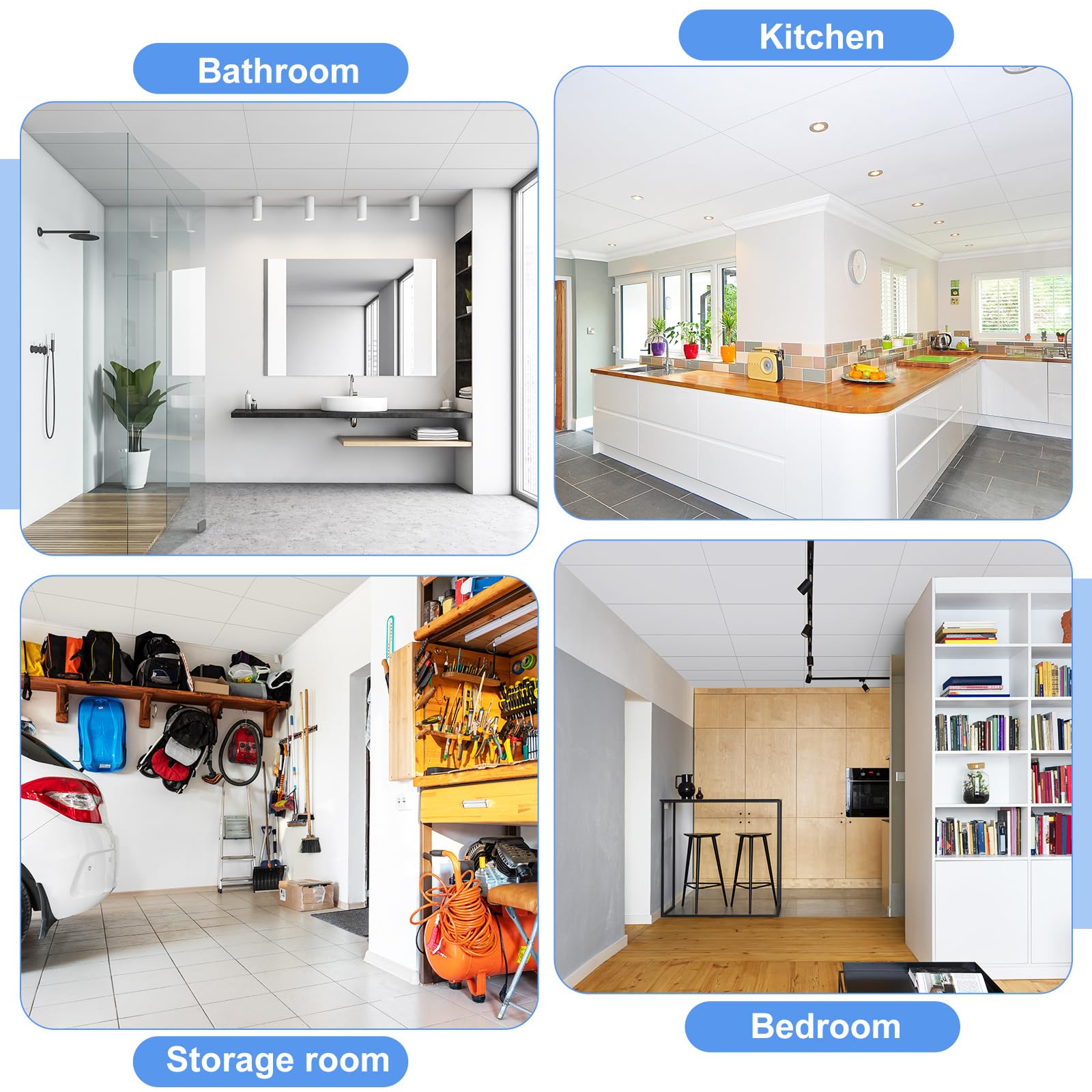 Sasylvia 12 Pcs White Drop Ceiling Tile Smooth Drop Ceiling Tile Drop in Installation Waterproof Washable and Fire Rated Ceiling Panel PVC Ceiling Tiles to Keep Away Breakage (12 Pcs,4 x 2 ft)